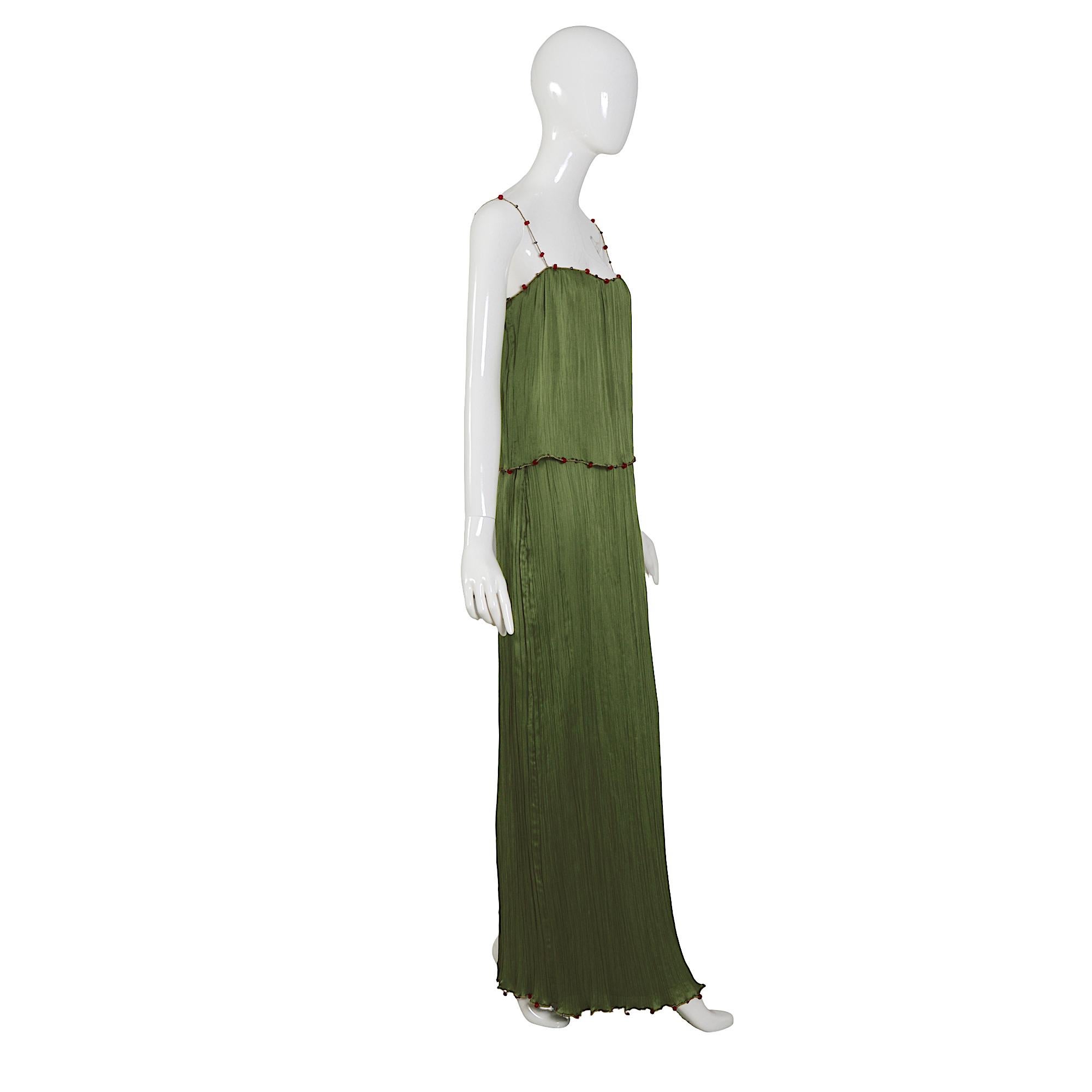 Christian Dior by John Galliano SS 1999 Fortuny Pleats & Beaded Trim Silk Set For Sale 5