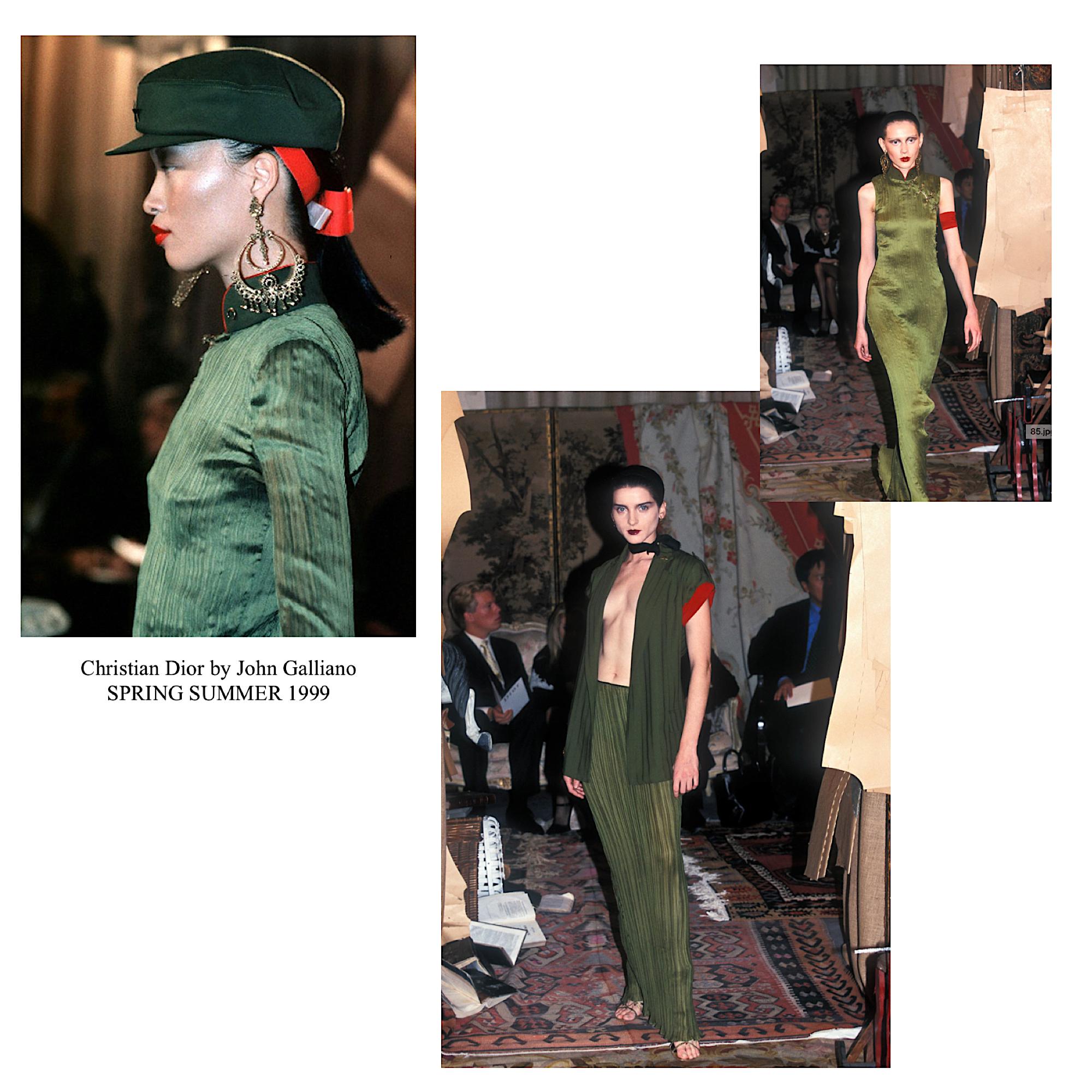 Christian Dior by John Galliano SS 1999 Fortuny Pleats & Beaded Trim Silk Set For Sale 6