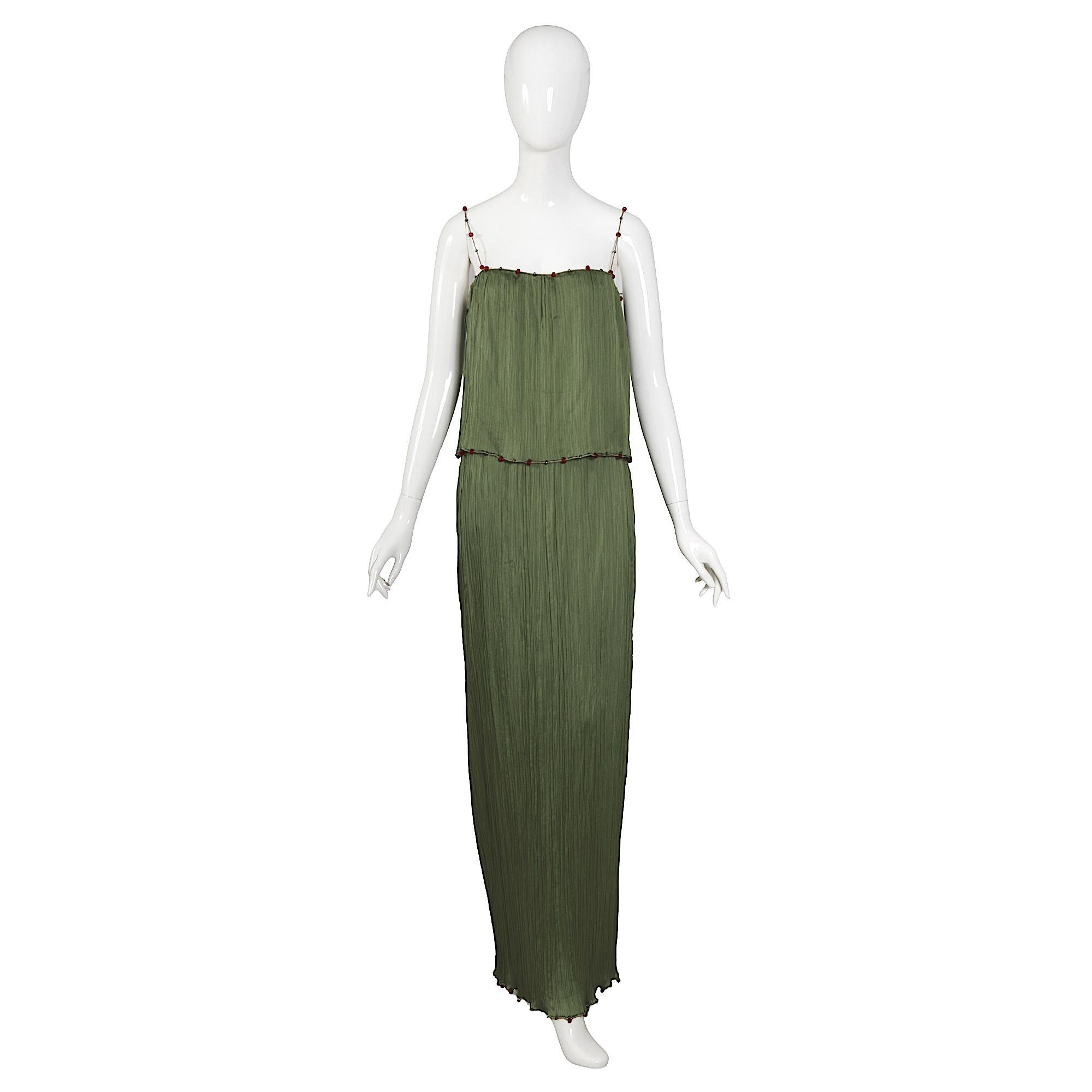 Christian Dior by John Galliano SS 1999 Fortuny Pleats & Beaded Trim Silk Set For Sale 7