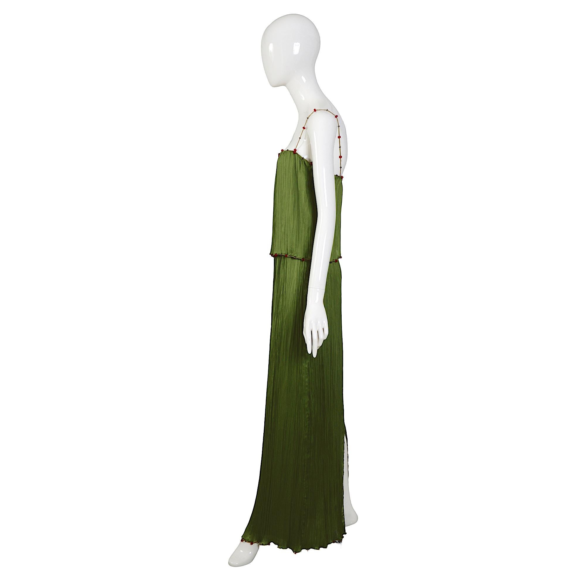 Black Christian Dior by John Galliano SS 1999 Fortuny Pleats & Beaded Trim Silk Set For Sale