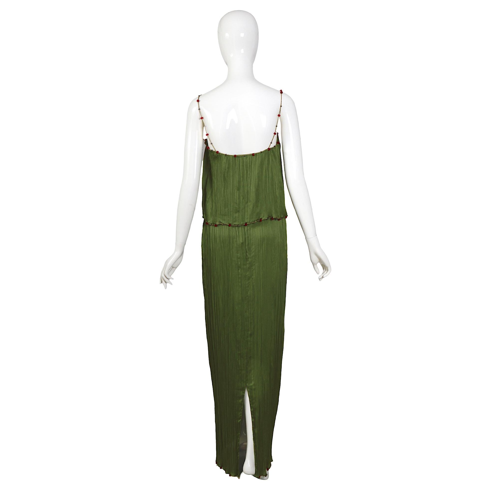 Christian Dior by John Galliano SS 1999 Fortuny Pleats & Beaded Trim Silk Set For Sale 1