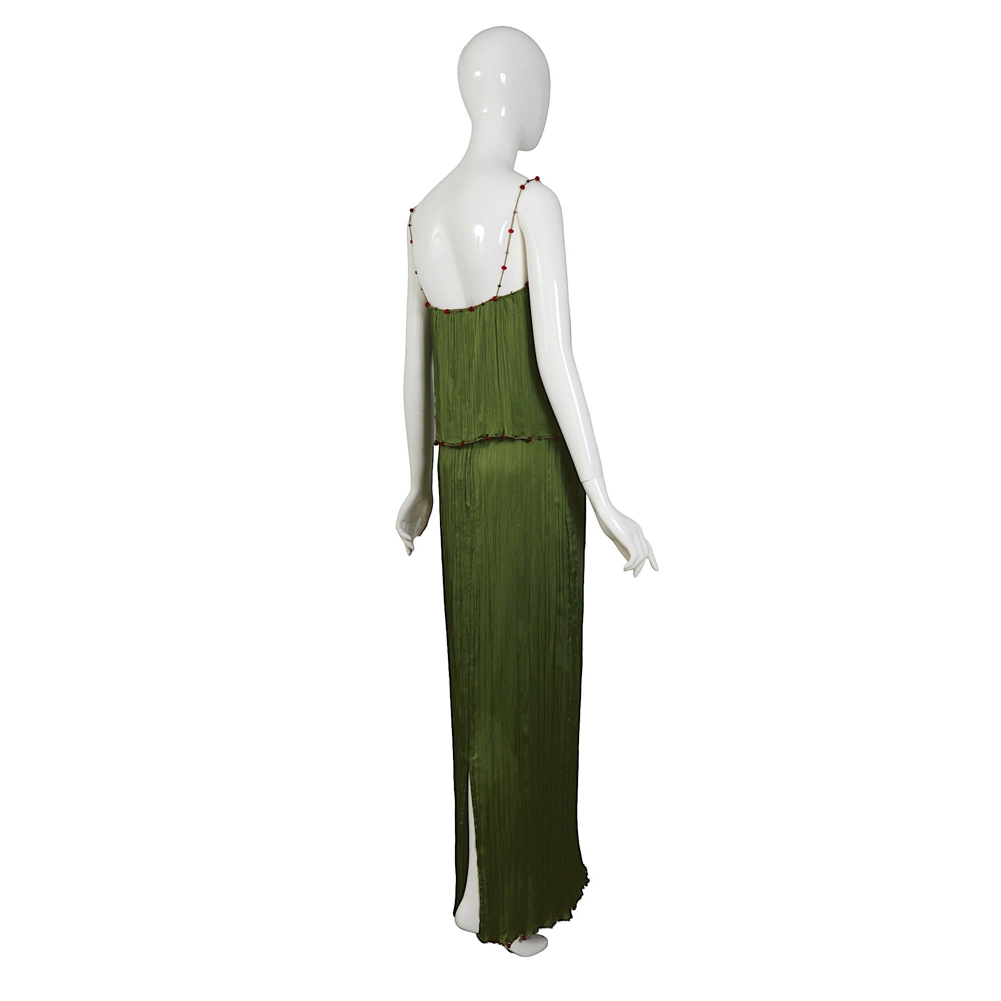 Christian Dior by John Galliano SS 1999 Fortuny Pleats & Beaded Trim Silk Set For Sale 2