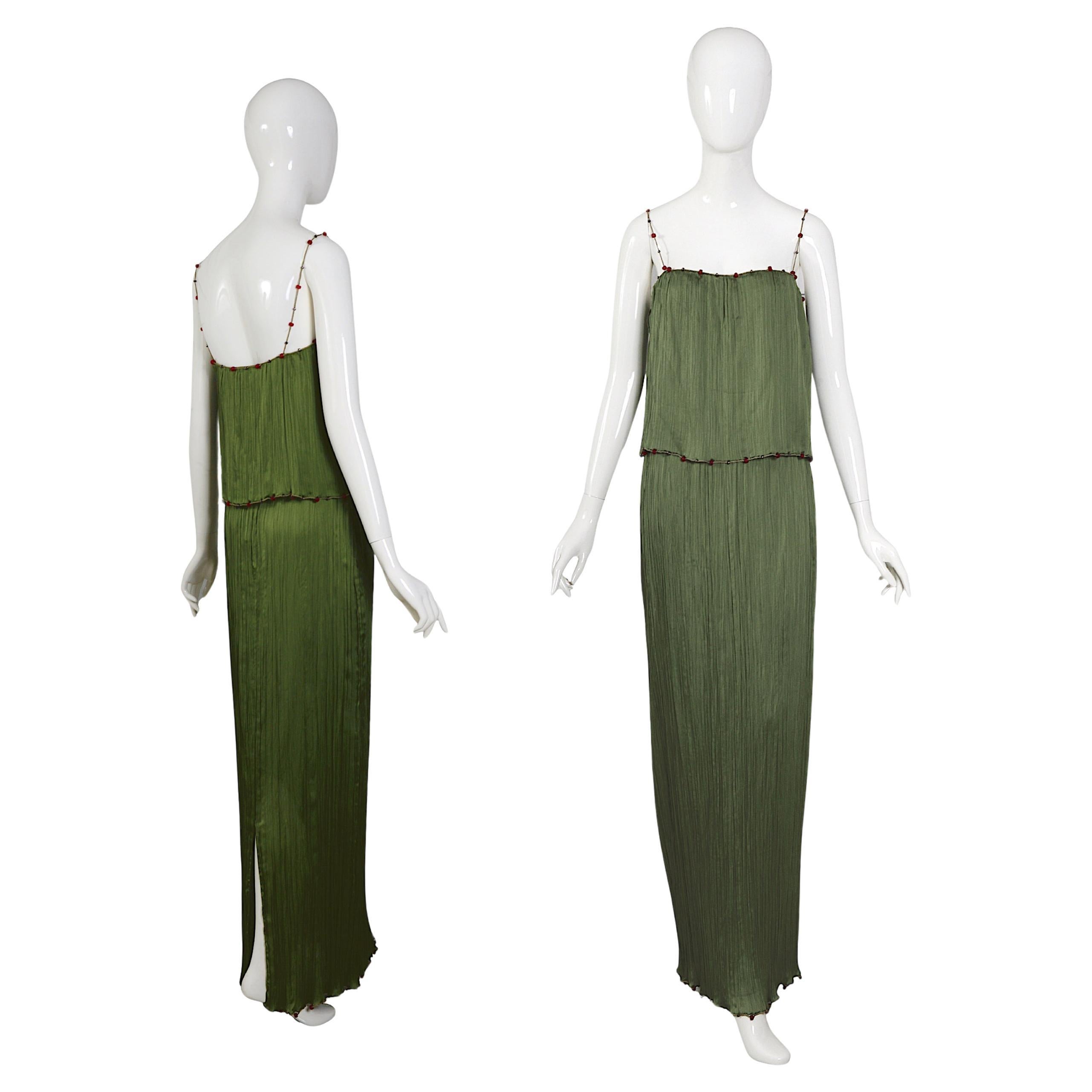 Christian Dior by John Galliano SS 1999 Fortuny Pleats & Beaded Trim Silk Set For Sale