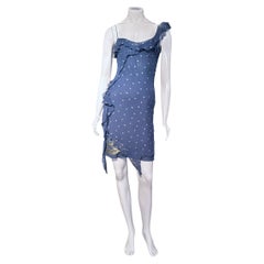 Christian Dior By John Galliano Ss 2002 Blue And Gold Polka Dot Bias Dress