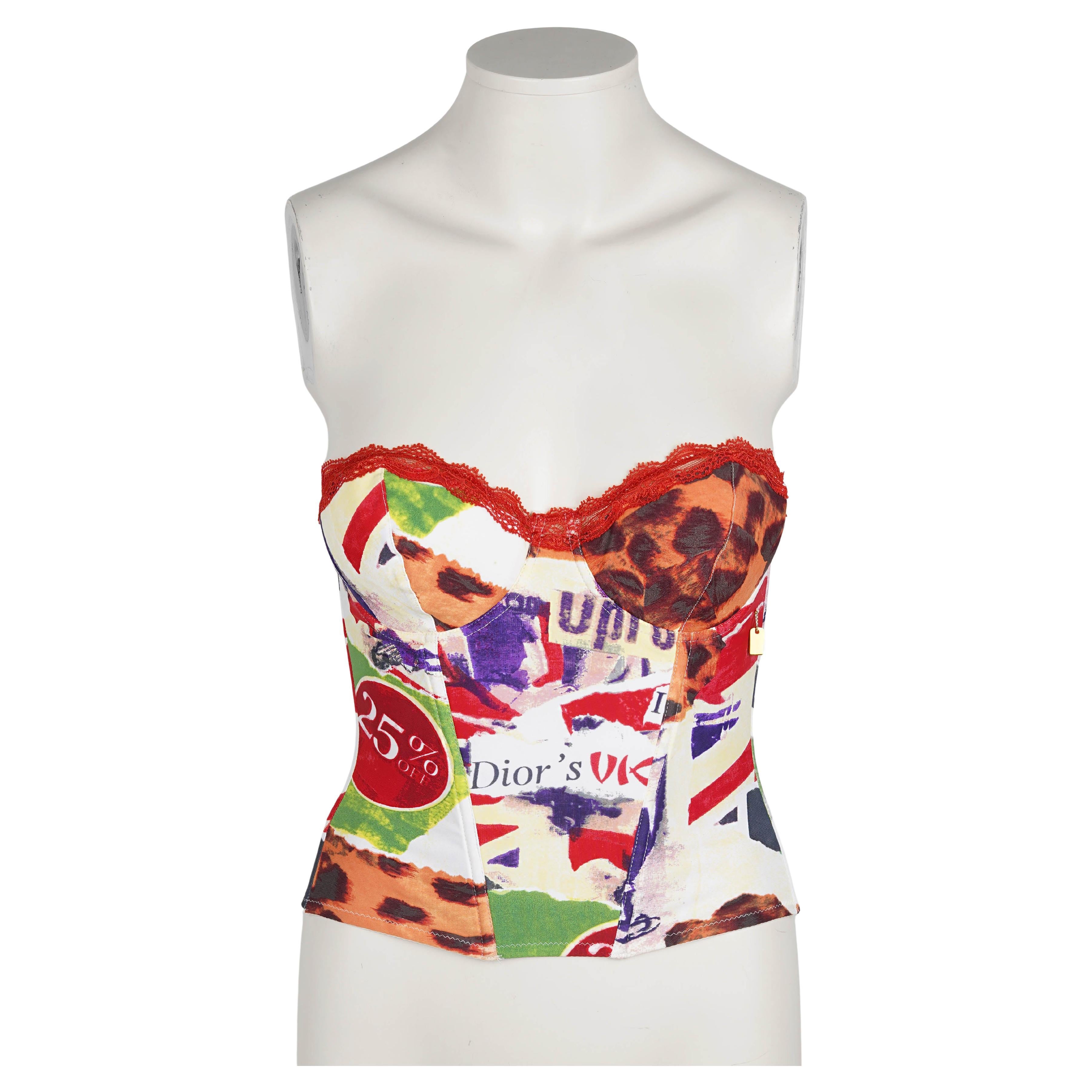 Christian Dior by John Galliano SS 2003 "Dior's UK" Grafisches Mesh-Korsett-Top im Angebot
