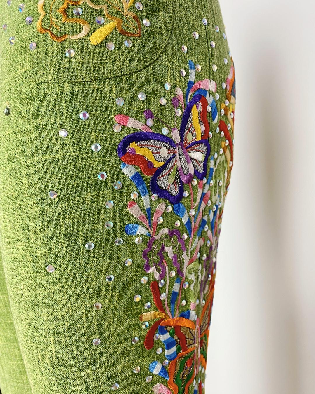 Christian Dior by John Galliano SS2002 Pantalón de lino bordado en Bueno estado para la venta en Genève, CH