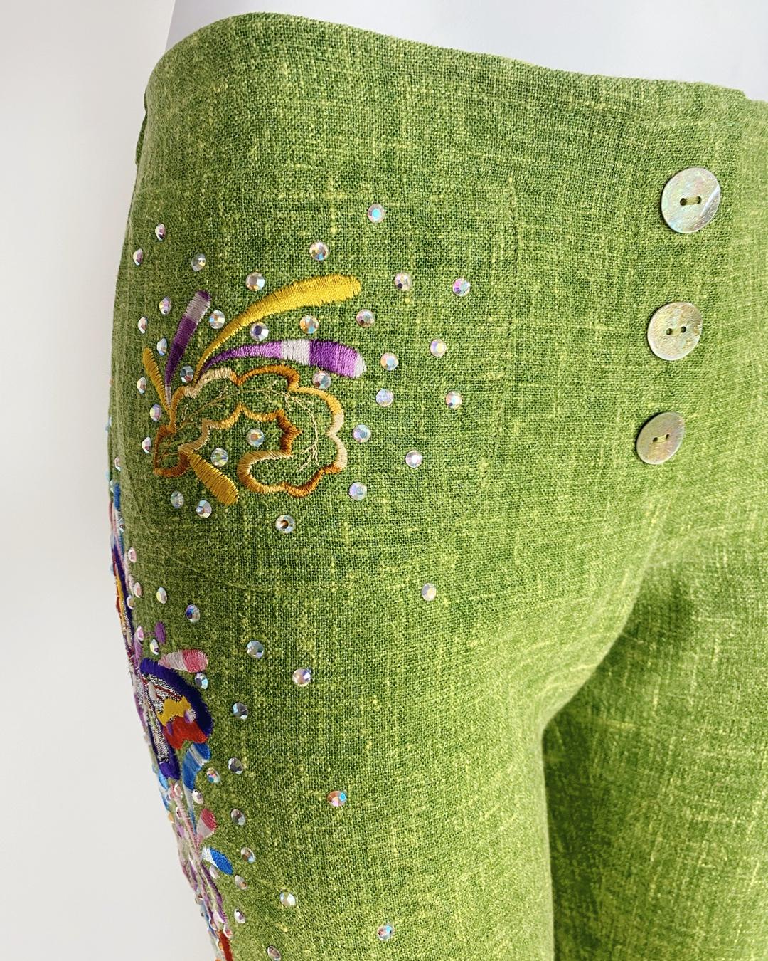 De las mujeres Christian Dior by John Galliano SS2002 Pantalón de lino bordado en venta