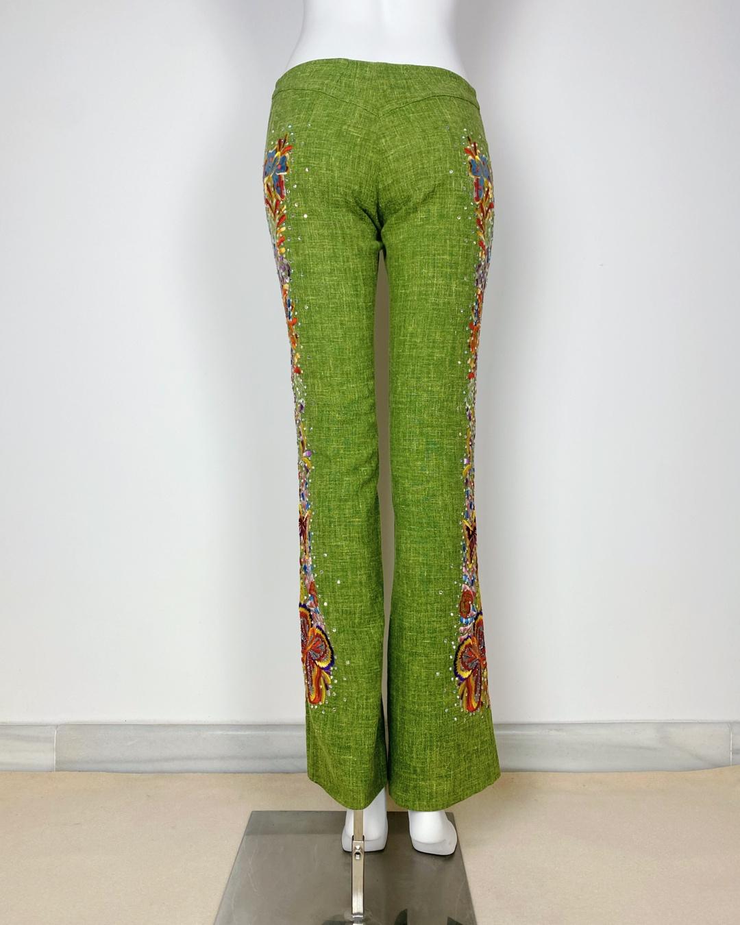 Christian Dior by John Galliano SS2002 Pantalón de lino bordado en venta 2