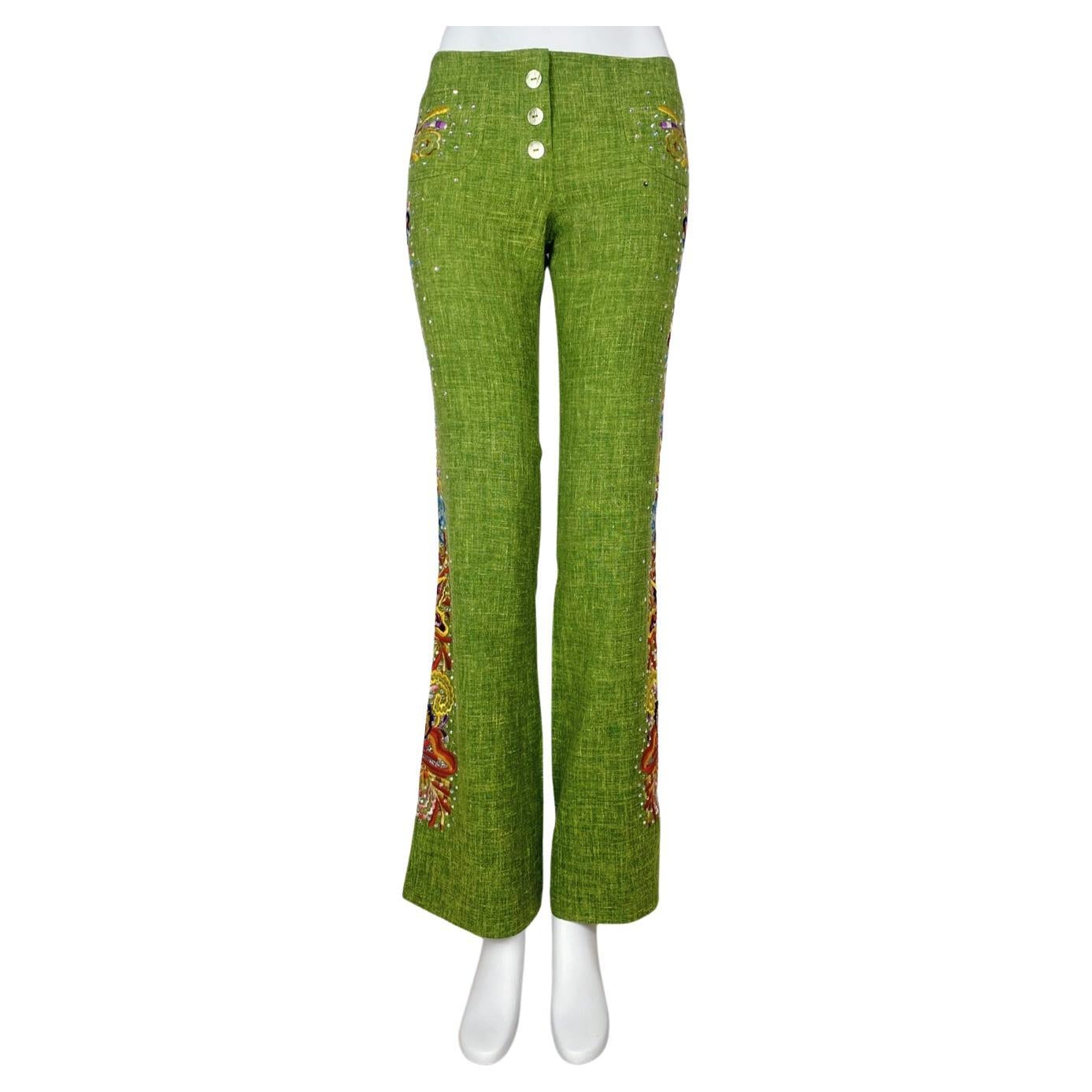Christian Dior by John Galliano SS2002 Pantalón de lino bordado en venta