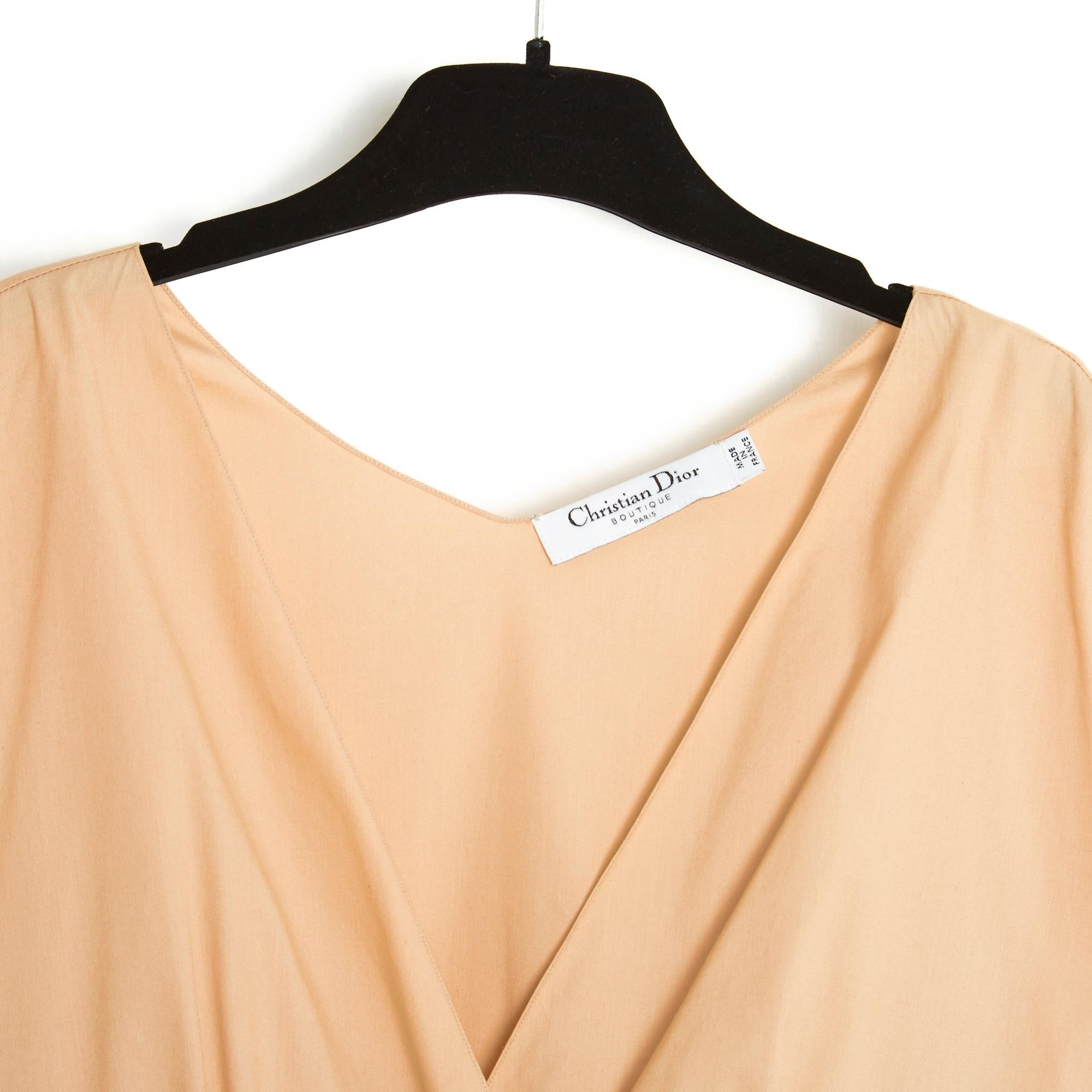 Orange Christian Dior by John Galliano SS2007 Top FR42 Beige Cotton V Neck Top US12 For Sale