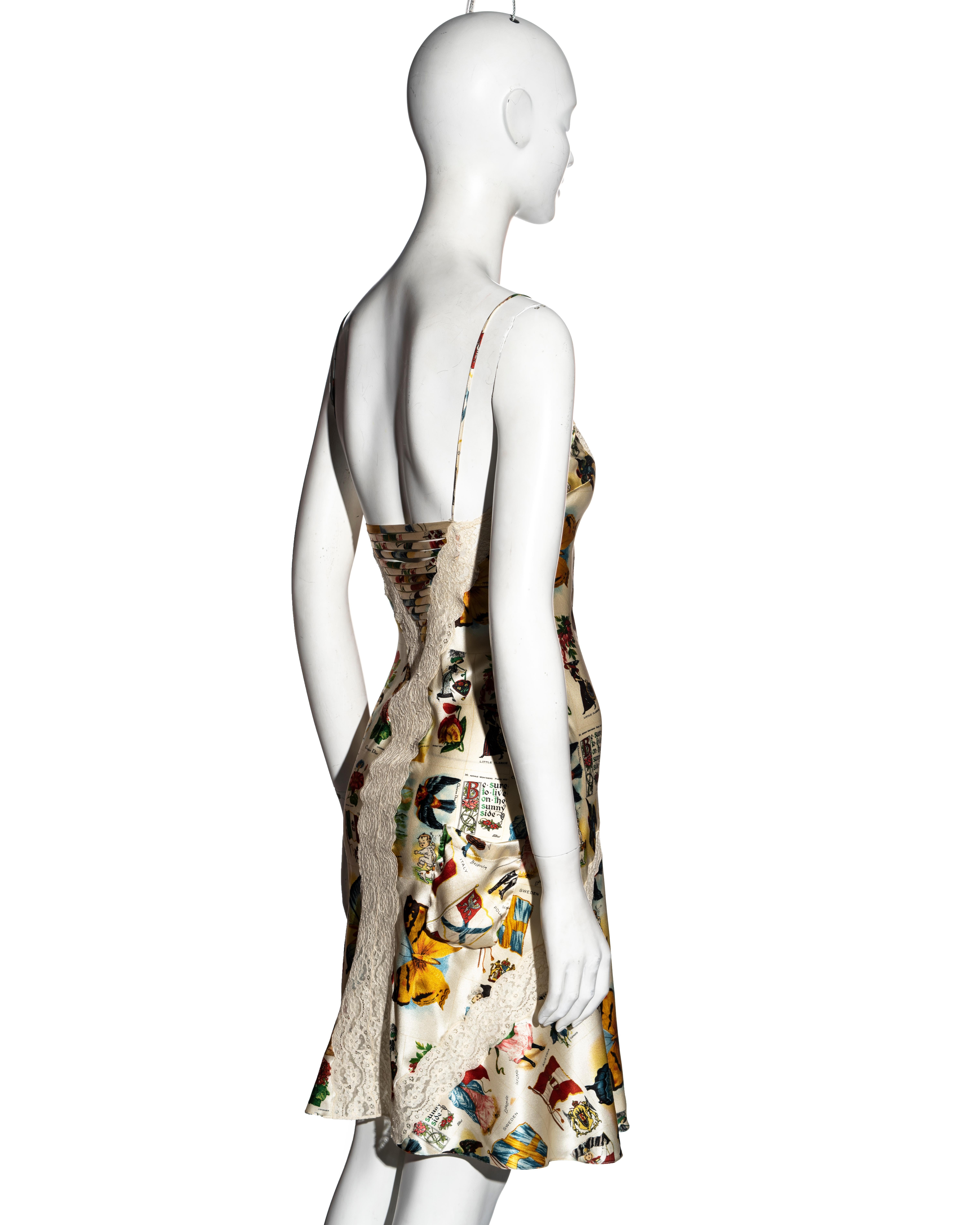 Christian Dior by John Galliano stamp print silk and lace slip dress, ss 2002 2