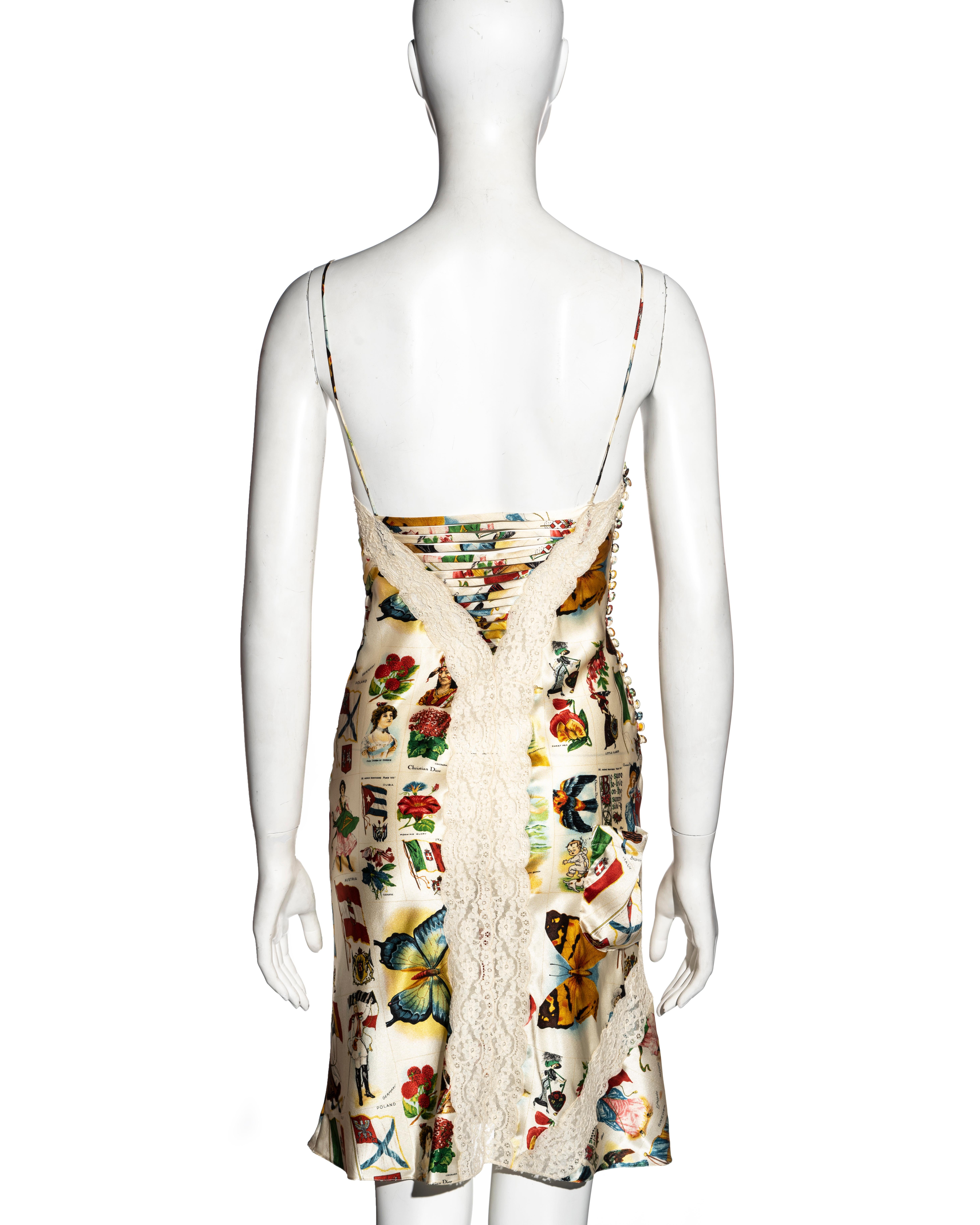 Christian Dior by John Galliano stamp print silk and lace slip dress, ss 2002 3