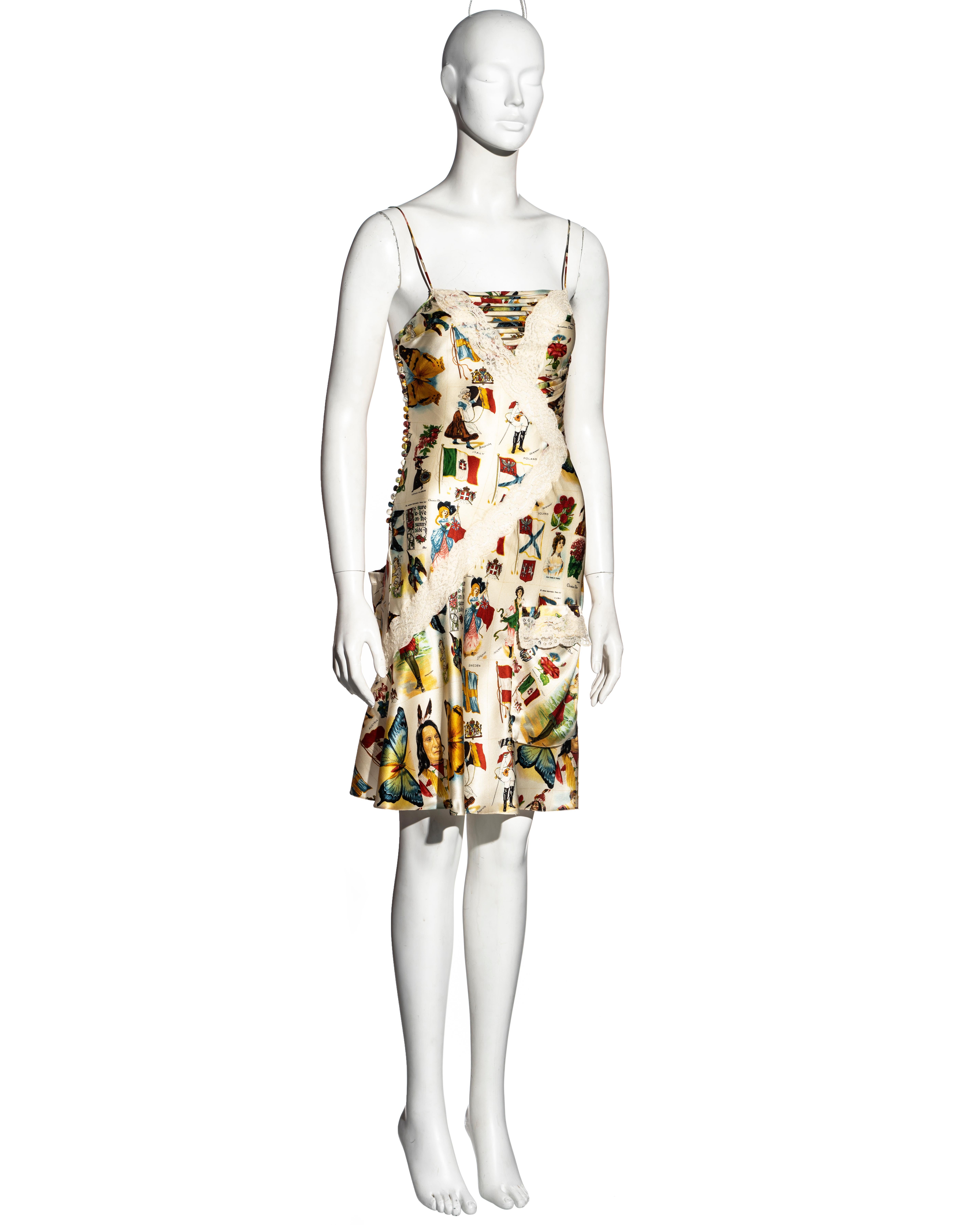 Christian Dior by John Galliano stamp print silk and lace slip dress, ss 2002 5