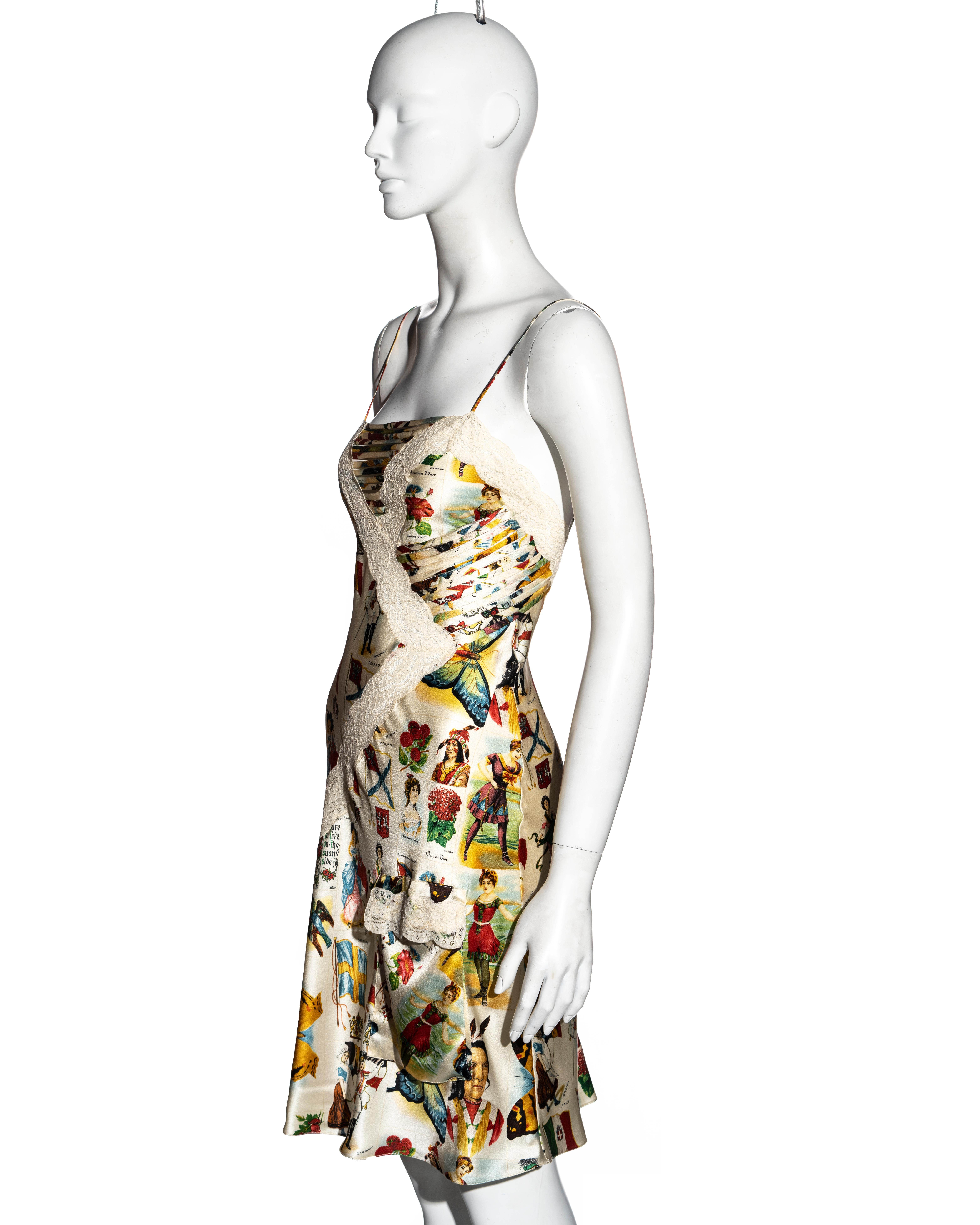Women's Christian Dior by John Galliano stamp print silk and lace slip dress, ss 2002