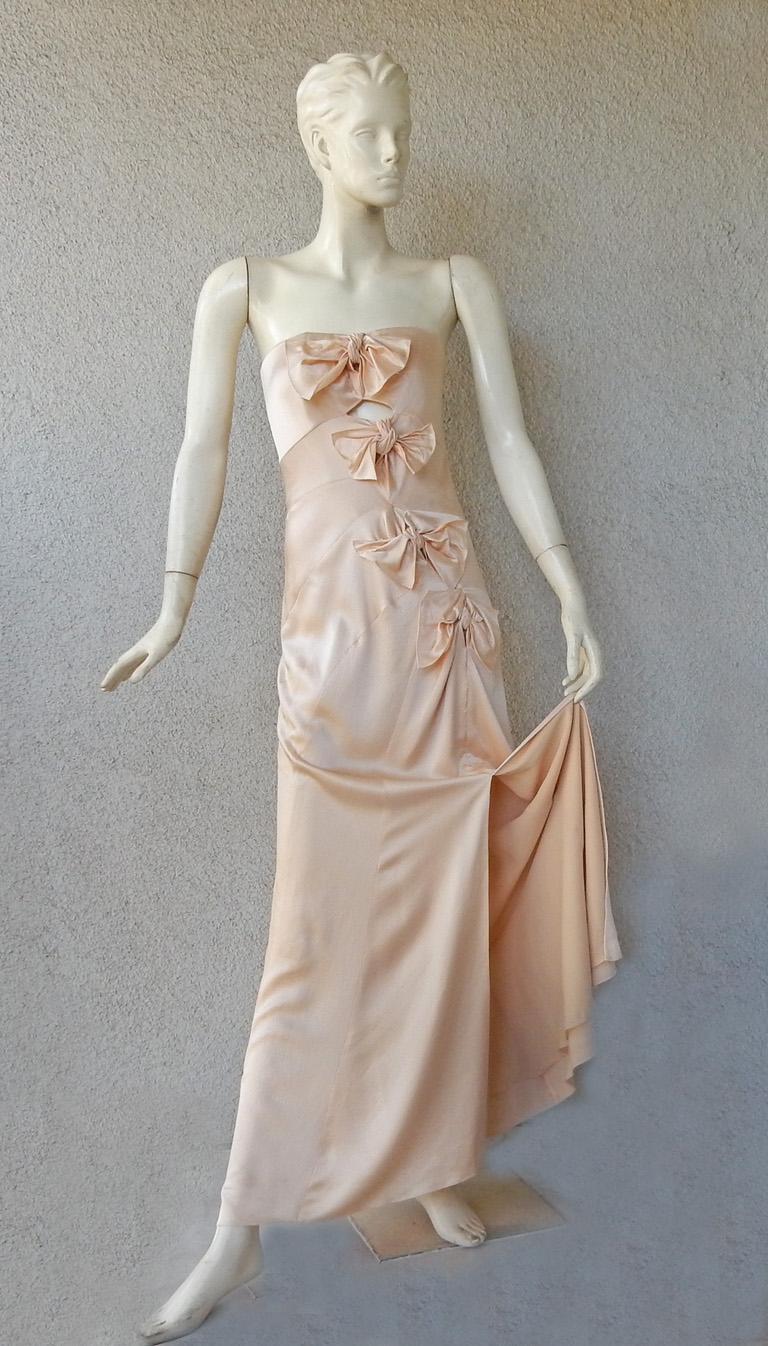 Beige Christian Dior by John Galliano Strapless Old Hollywood Style Bow Dress Gown For Sale
