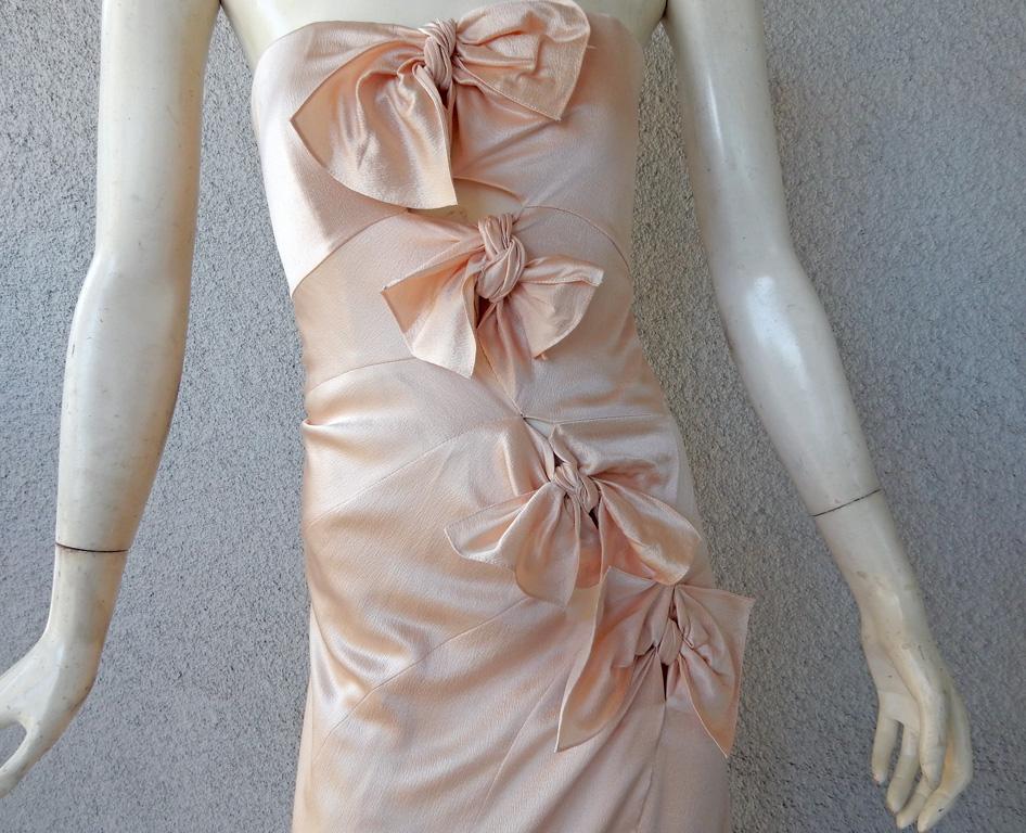 Christian Dior by John Galliano Strapless Old Hollywood Style Bow Dress Gown In Excellent Condition For Sale In Los Angeles, CA