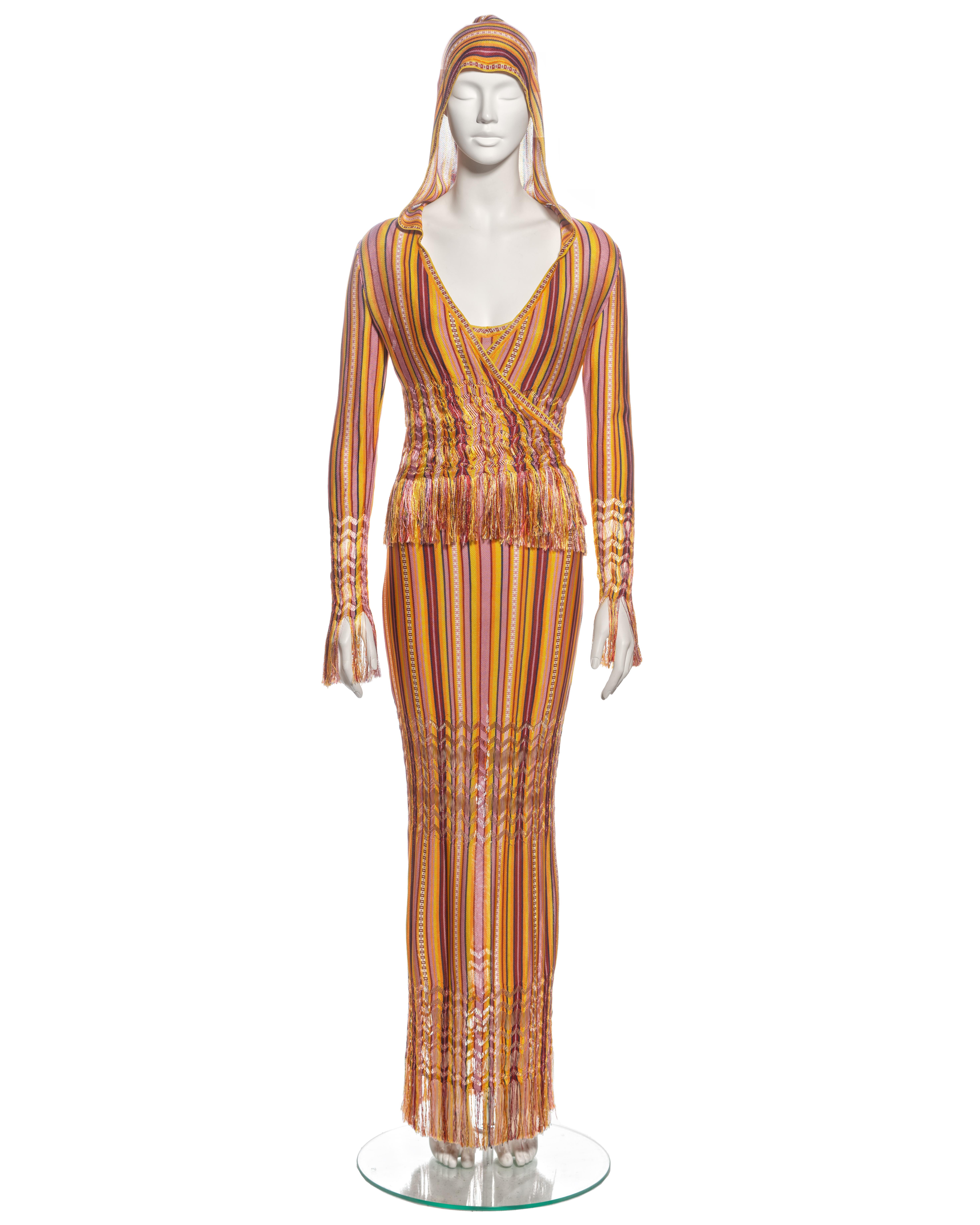 ▪ Archival Christian Dior Dress and Cardigan Set
▪ Creative Director: John Galliano
▪ Spring-Summer 2002
▪ Sold by One of a Kind Archive
▪ Made from viscose knit-jersey, featuring a striped motif in shades of pink, orange, yellow, burgundy, and