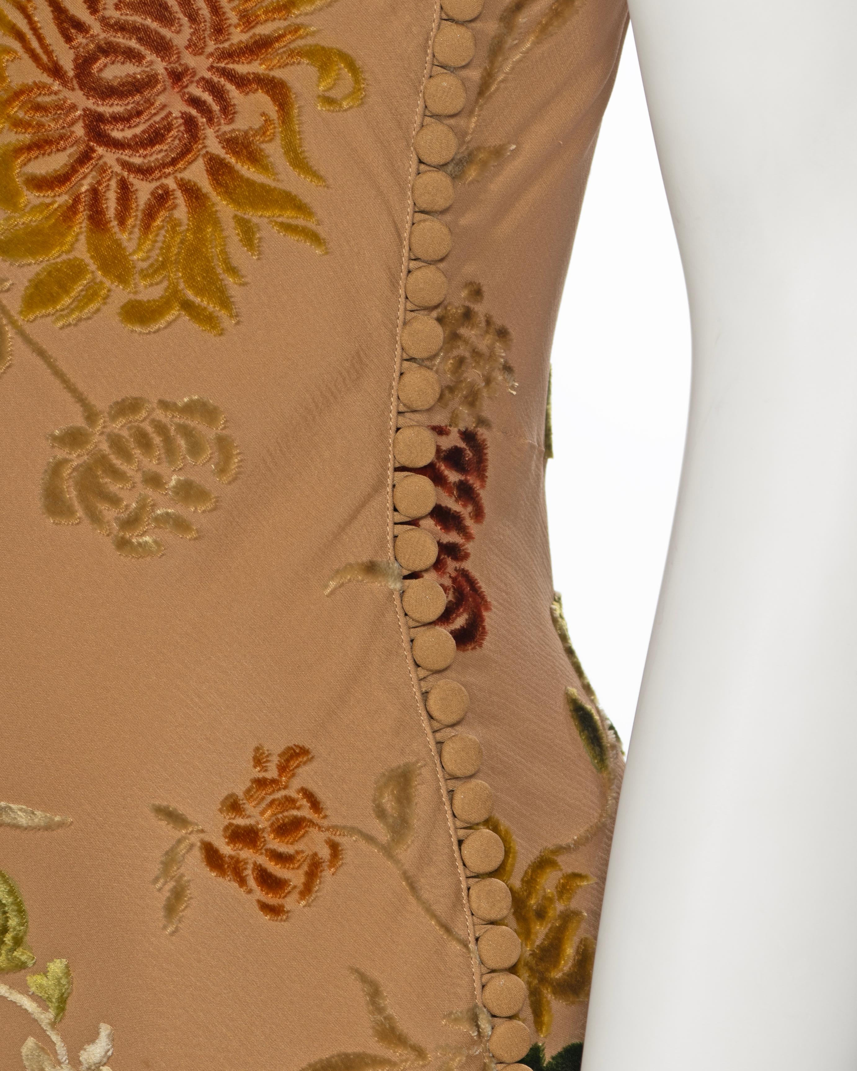  Christian Dior by John Galliano Tan Floral Velvet Devoré Maxi Dress, ss 2006 For Sale 9