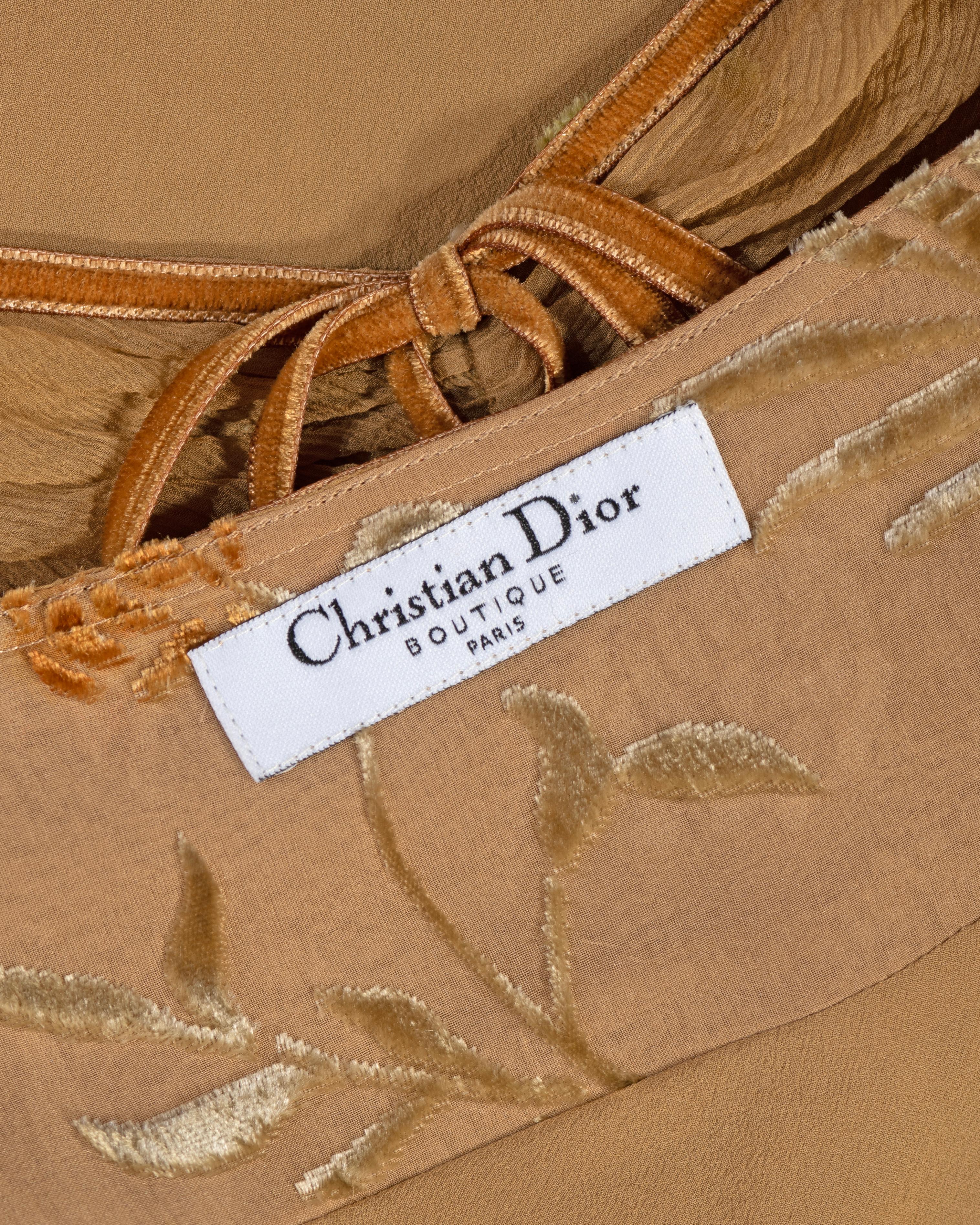  Christian Dior by John Galliano Tan Floral Velvet Devoré Maxi Dress, ss 2006 For Sale 10