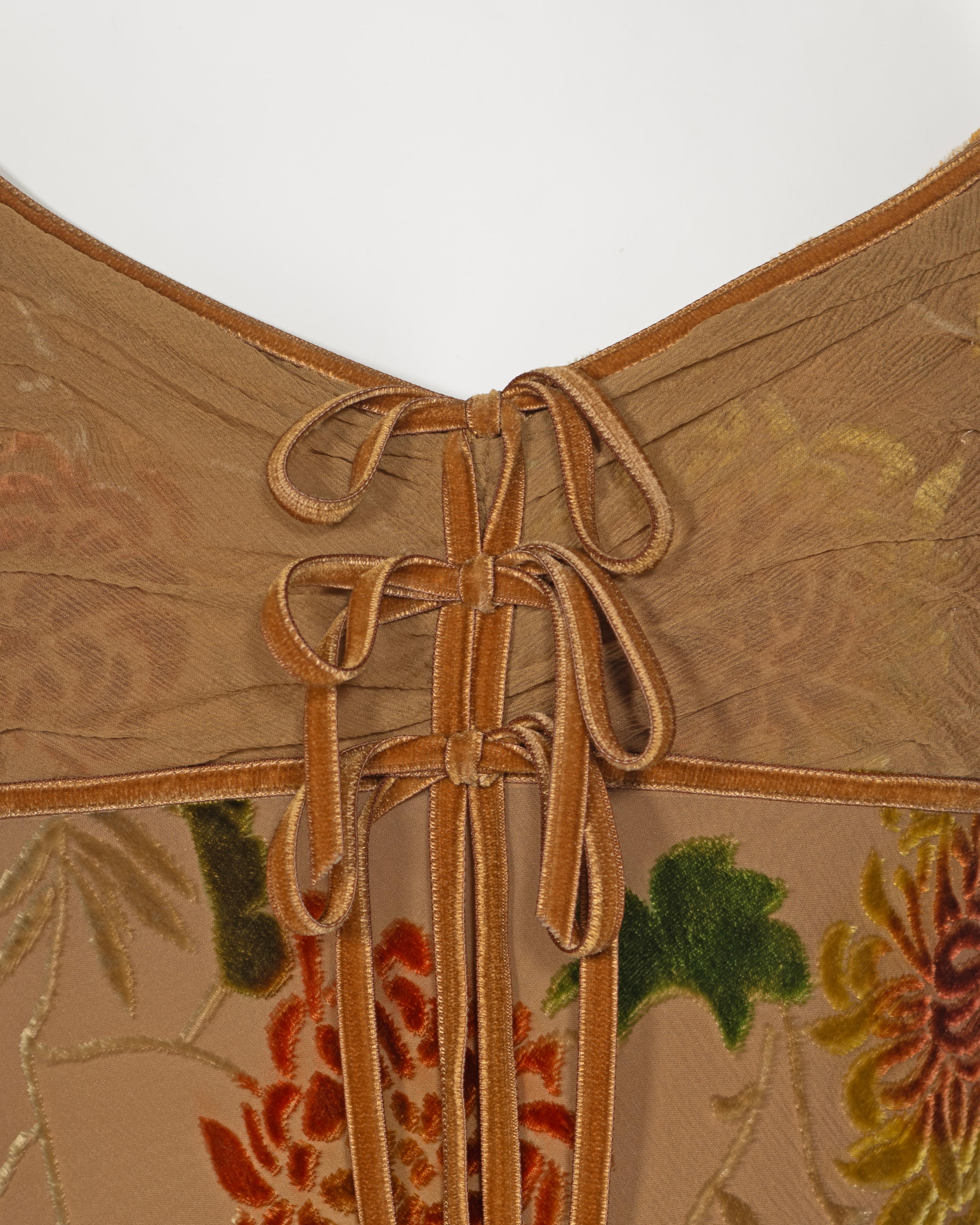Women's Christian Dior by John Galliano Tan Floral Velvet Devoré Maxi Dress, ss 2006