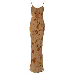 Christian Dior by John Galliano Tan Floral Velvet Devoré Maxi Dress, ss 2006