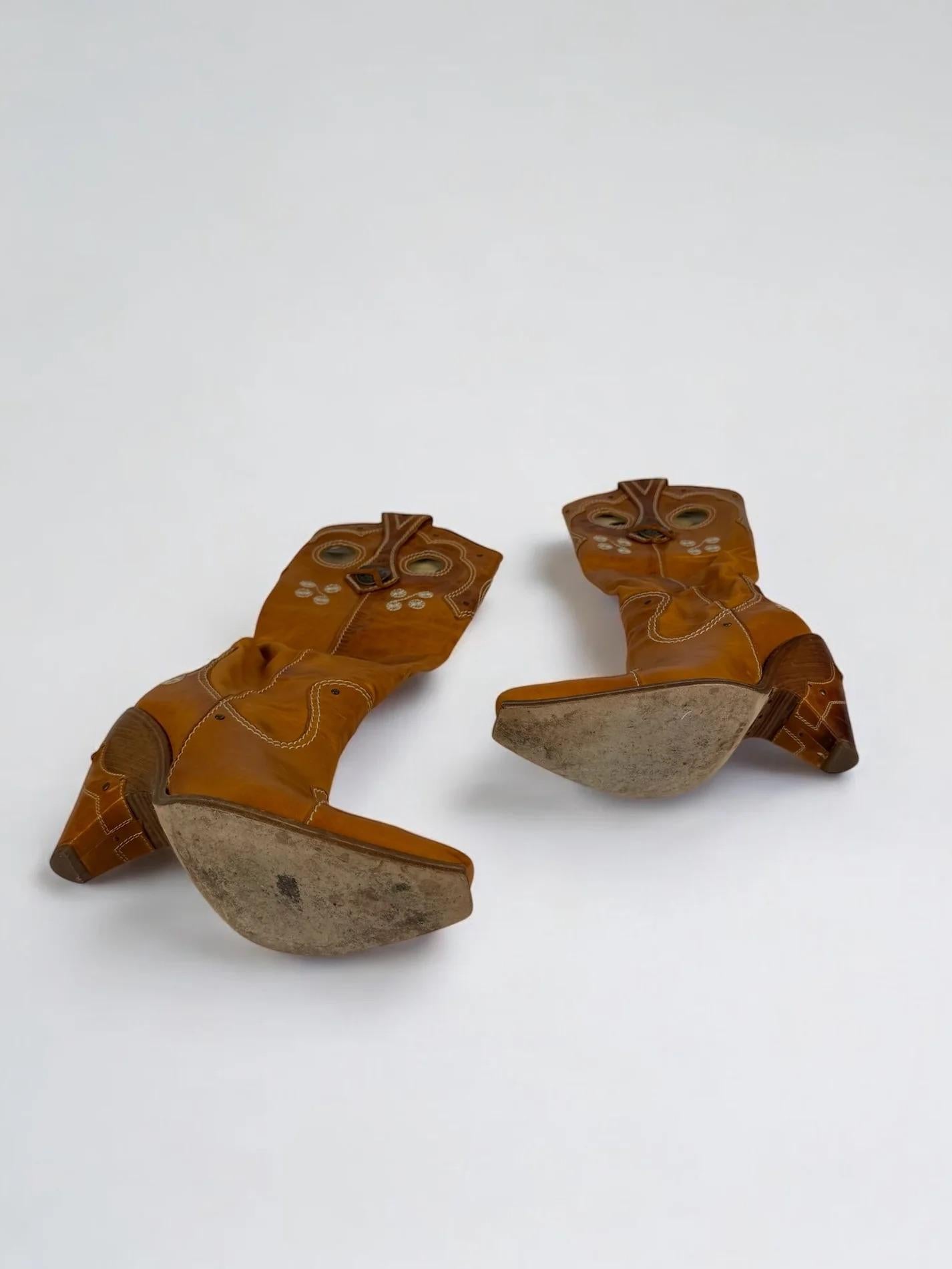 Christian Dior by John Galliano Tan Leather Cowboy Boots, 2001 5