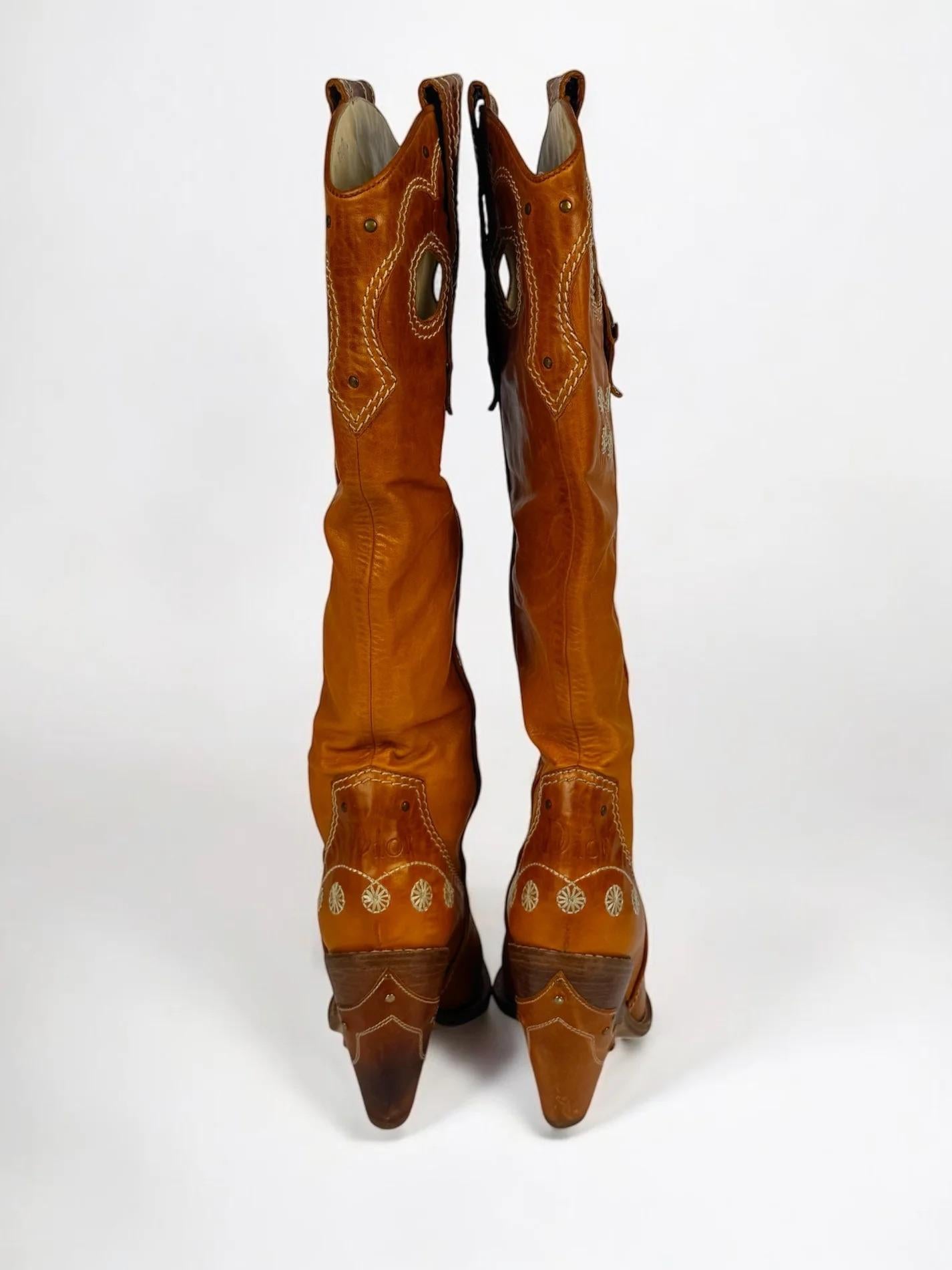 Women's or Men's Christian Dior by John Galliano Tan Leather Cowboy Boots, 2001