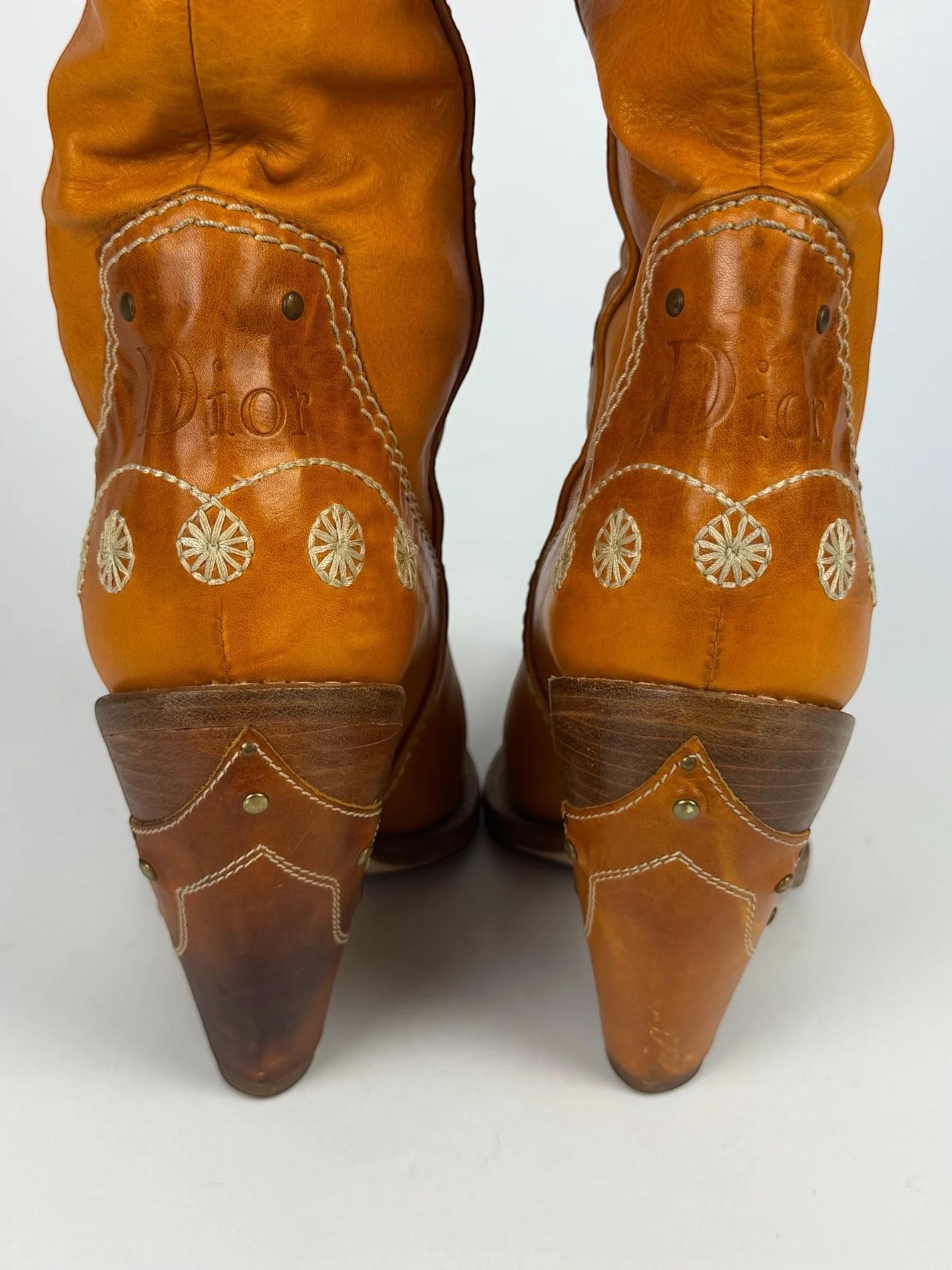 Christian Dior by John Galliano Tan Leather Cowboy Boots, 2001 1