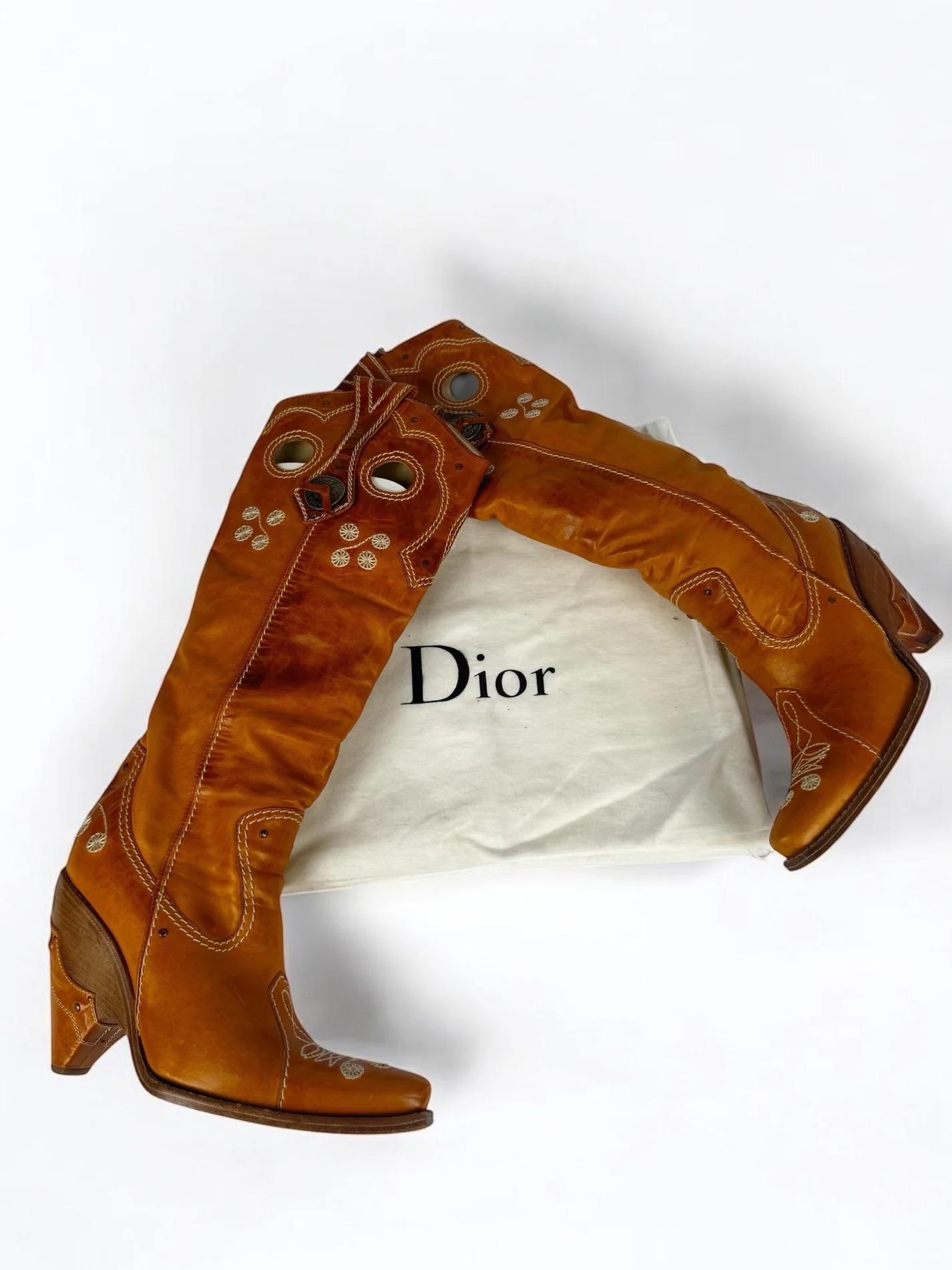 Christian Dior by John Galliano Tan Leather Cowboy Boots, 2001 3