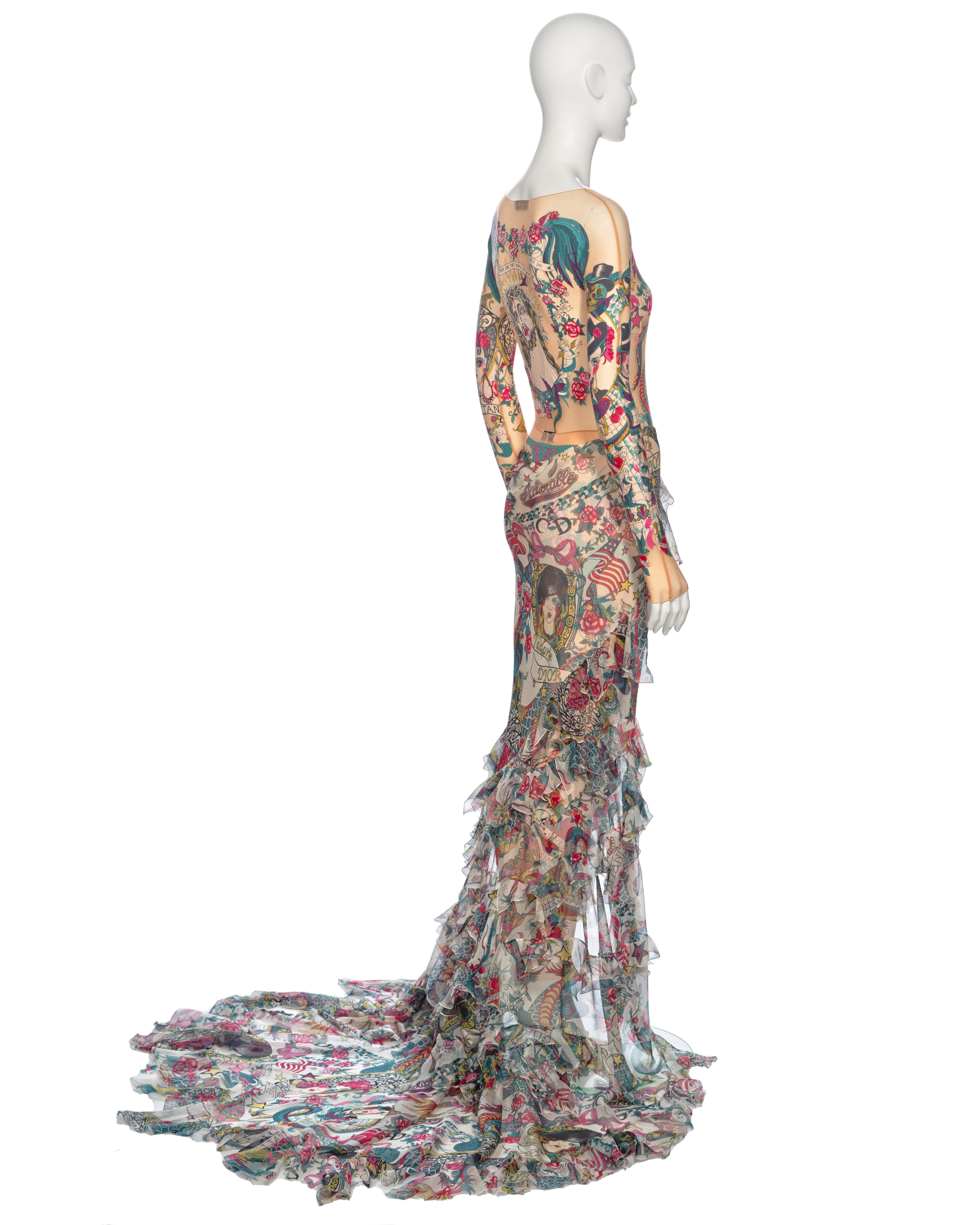 Christian Dior by John Galliano Tattoo Print Body, Leggings and Skirt, ss 2004 For Sale 6