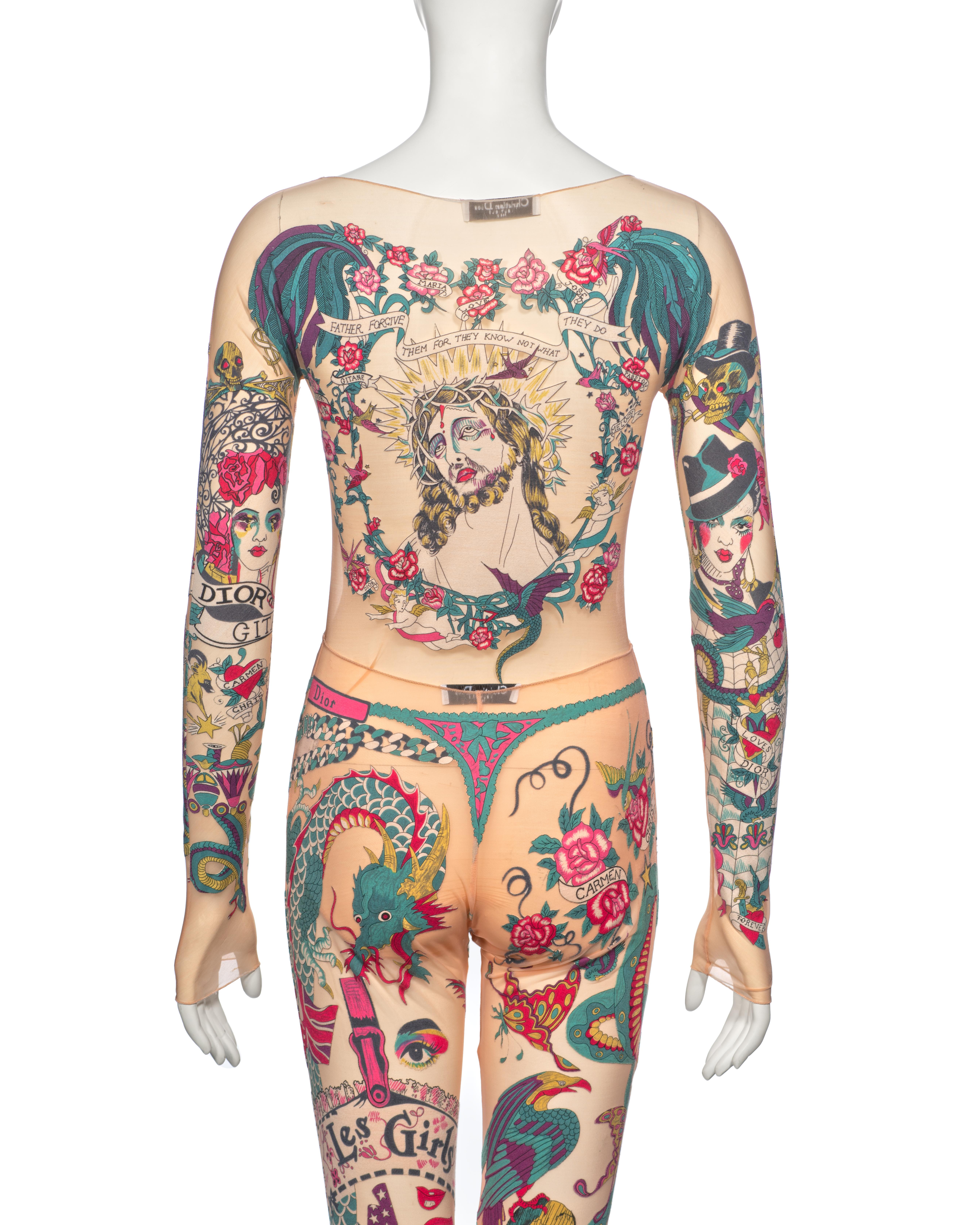 Christian Dior by John Galliano Tattoo Print Body, Leggings and Skirt, ss 2004 For Sale 16