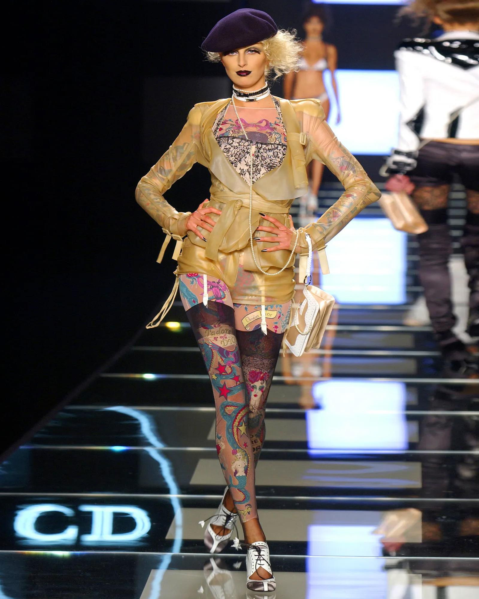 Christian Dior by John Galliano Tattoo Print Body, Leggings and Skirt, ss 2004 For Sale 2