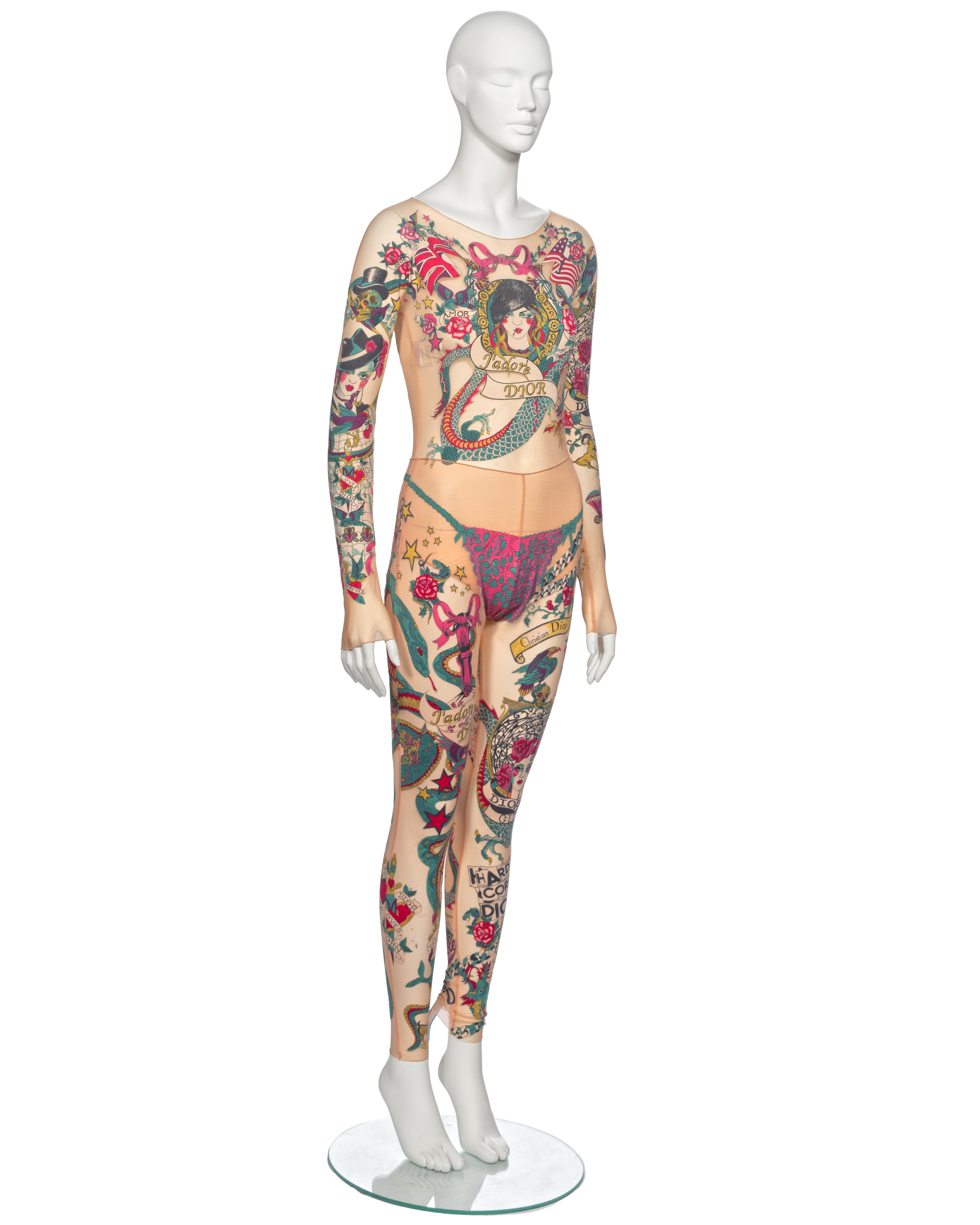 Christian Dior by John Galliano Tattoo Print Body, Leggings and Skirt, ss 2004 For Sale 5