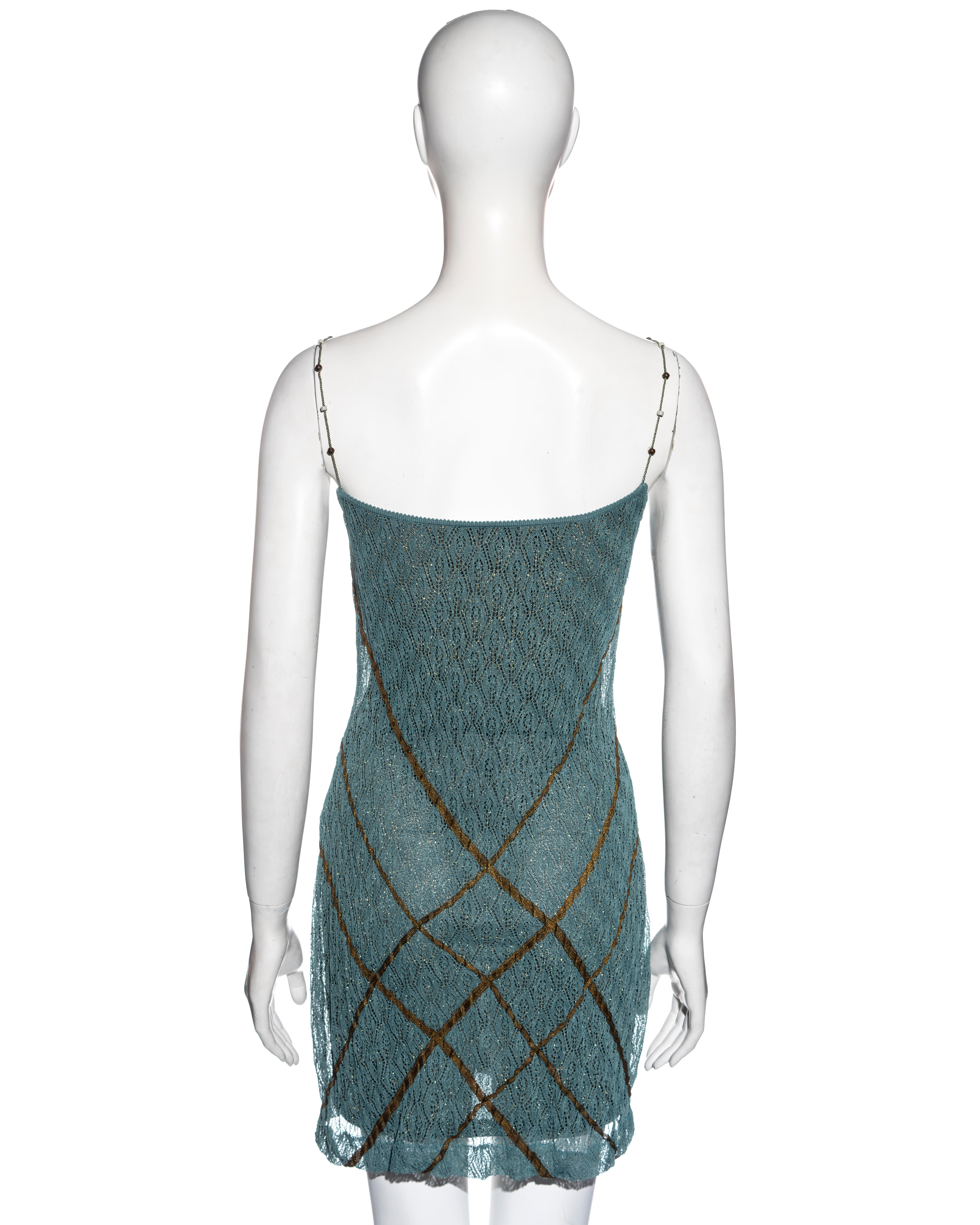 Christian Dior by John Galliano teal double-layered knitted lace dress, ss 1999 For Sale 3
