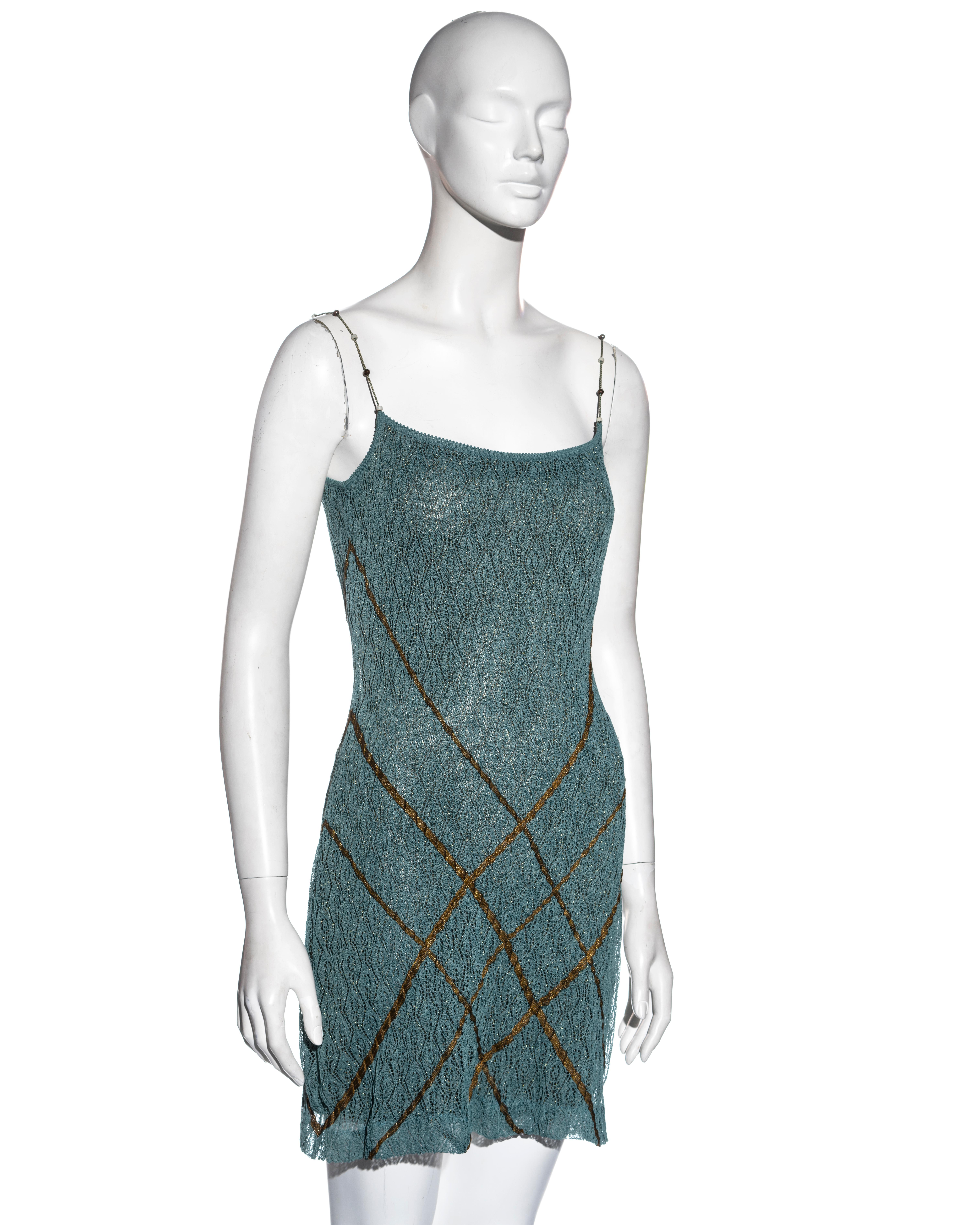 Gray Christian Dior by John Galliano teal double-layered knitted lace dress, ss 1999 For Sale