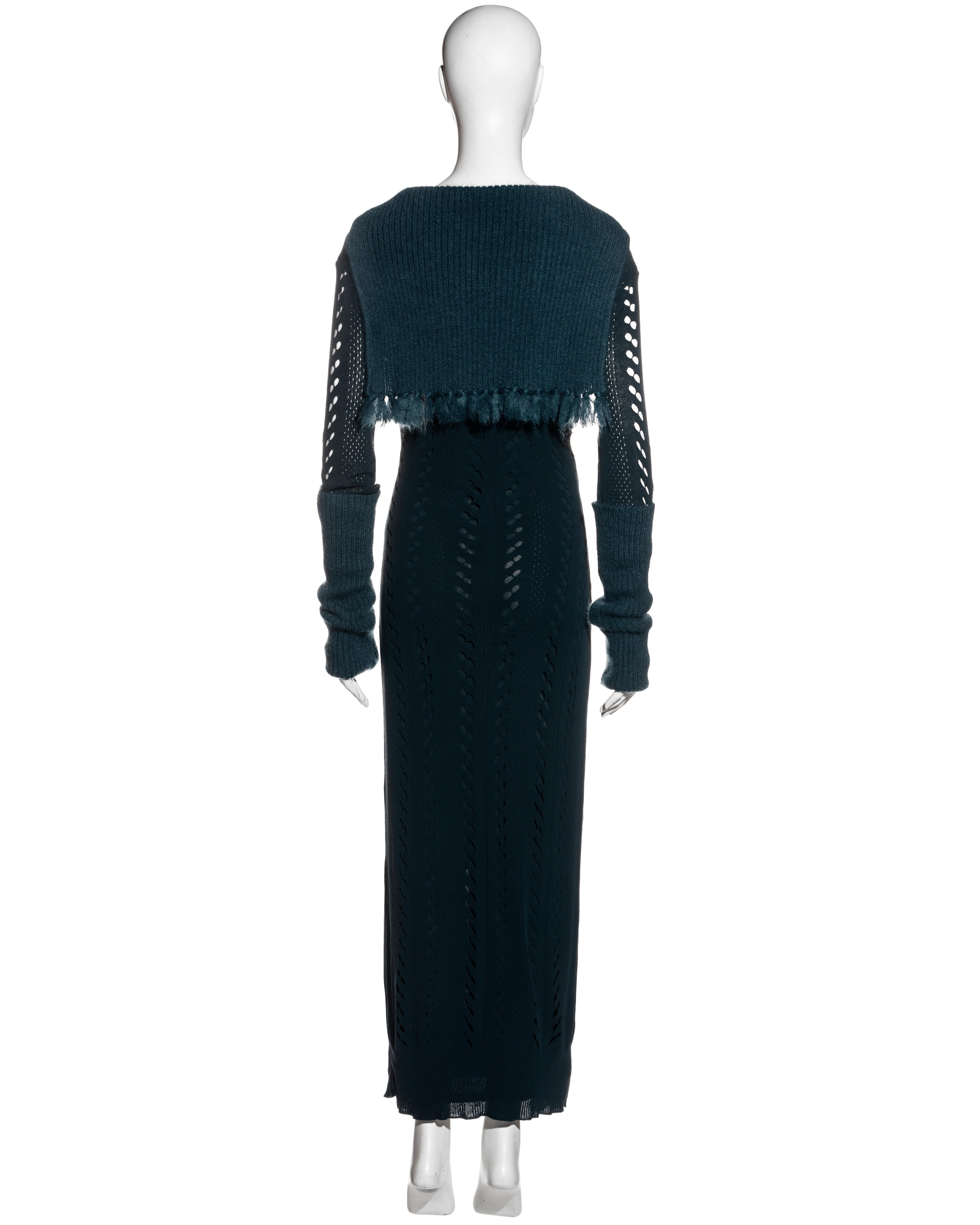 Christian Dior by John Galliano teal laser cut knitted maxi dress, fw 1999 5