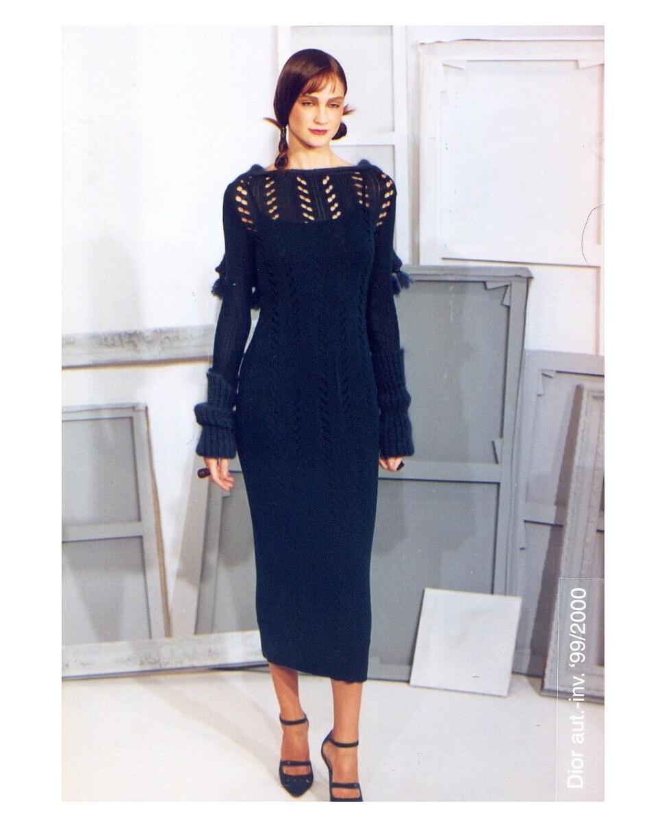 Black Christian Dior by John Galliano teal laser cut knitted maxi dress, fw 1999