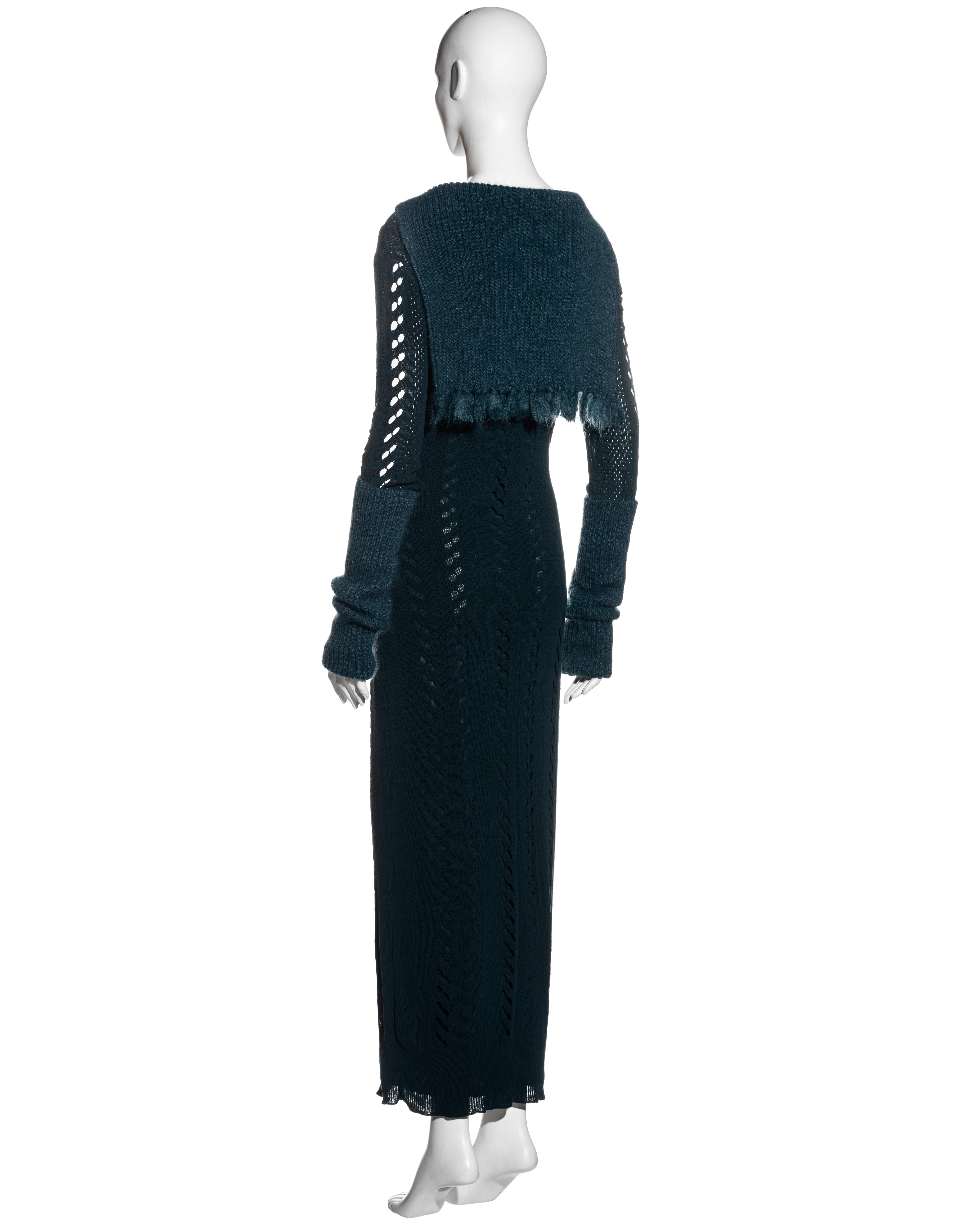 Christian Dior by John Galliano teal laser cut knitted maxi dress, fw 1999 4