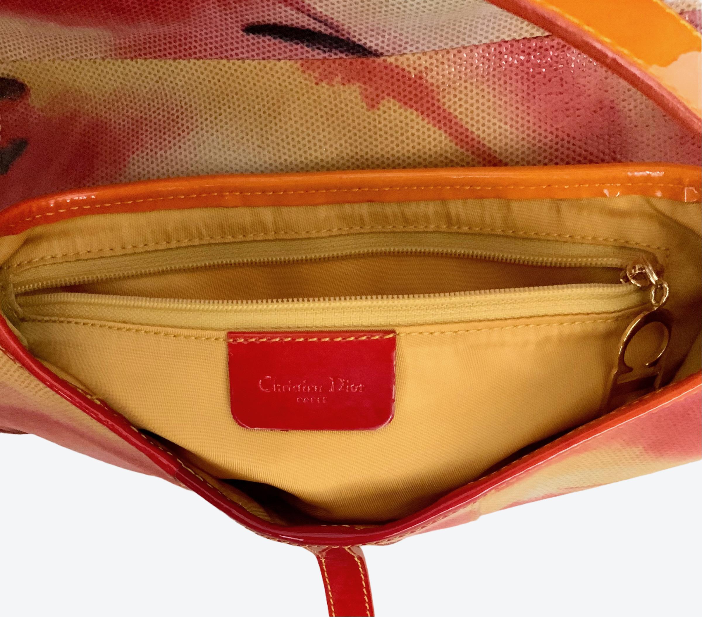 Christian Dior by John Galliano Tie & Dye Orange Print Leather Saddle Bag 3