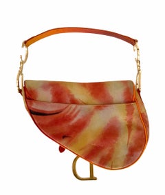 Christian Dior by John Galliano Krawatte & Farbstoff Orange Druck Leder Satteltasche