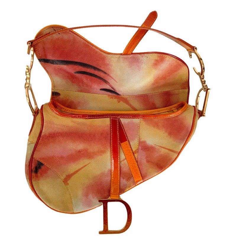Dior Tie Dye Embossed Suede Saddle Bag Orange Yellow Leather ref.100102 -  Joli Closet