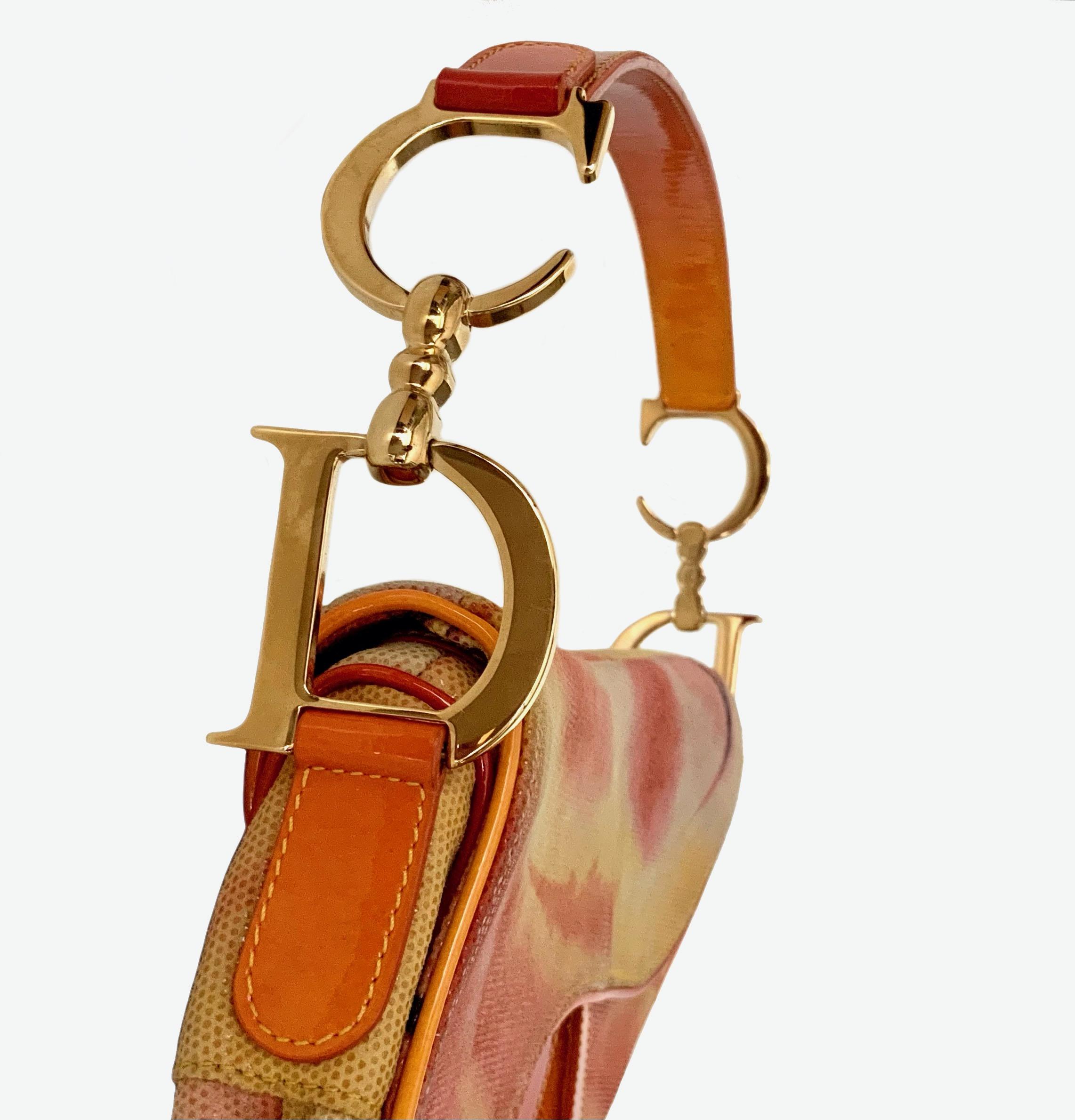 Christian Dior by John Galliano Tie & Dye Orange Print Leather Saddle Bag In Excellent Condition In Geneva, CH