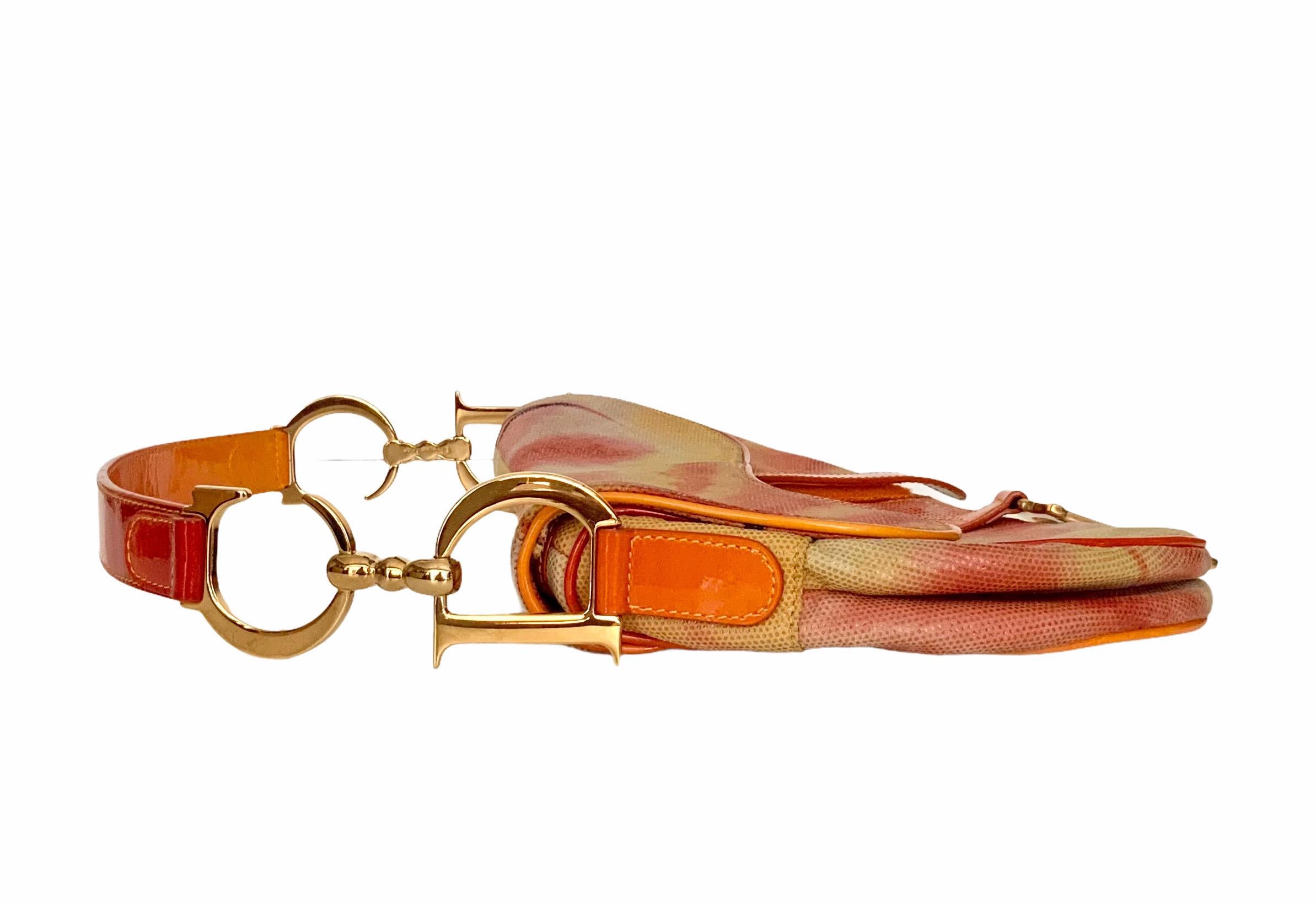 Christian Dior by John Galliano Tie & Dye Orange Print Leather Saddle Bag 1