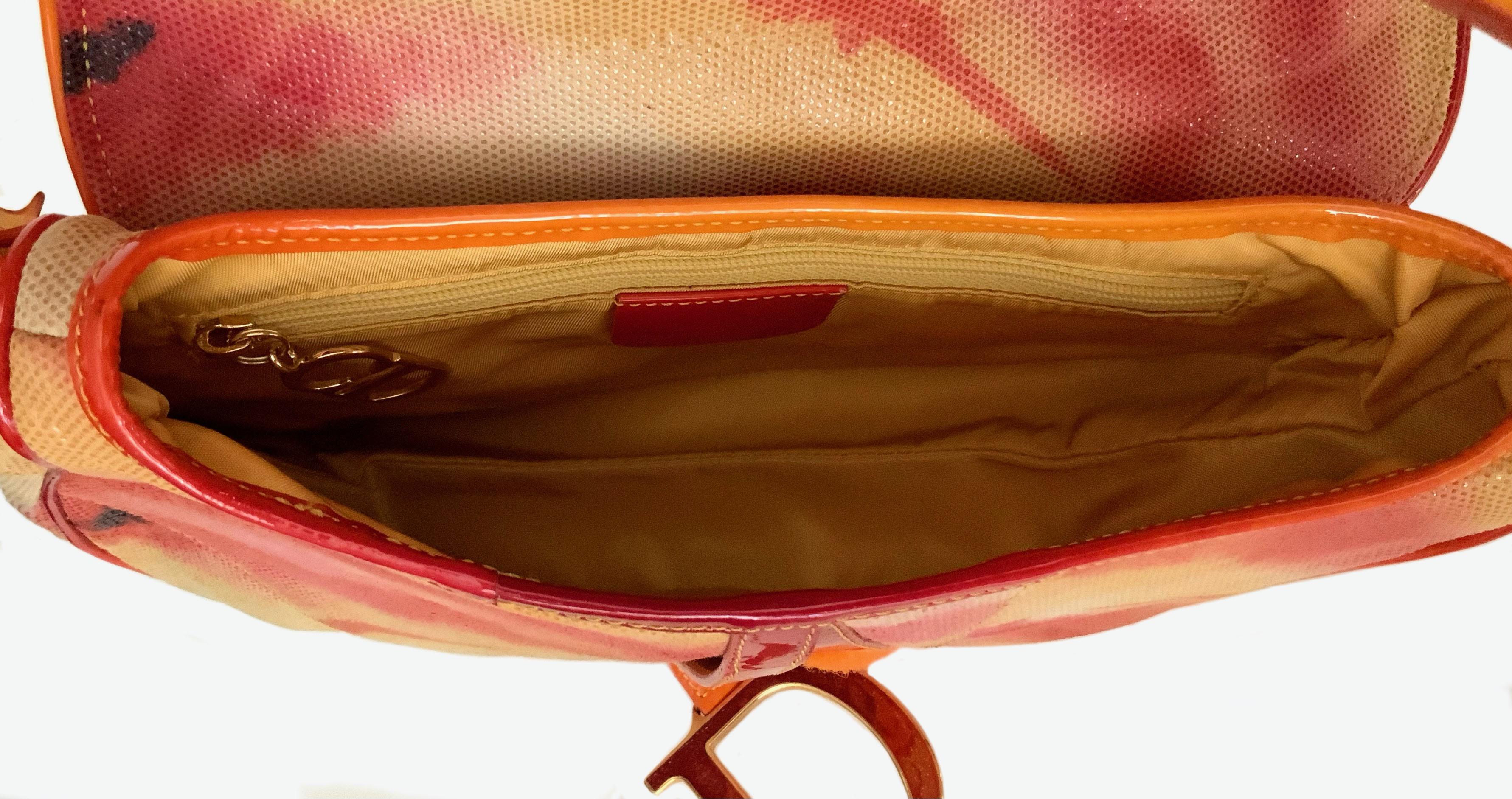 Christian Dior by John Galliano Tie & Dye Orange Print Leather Saddle Bag 2