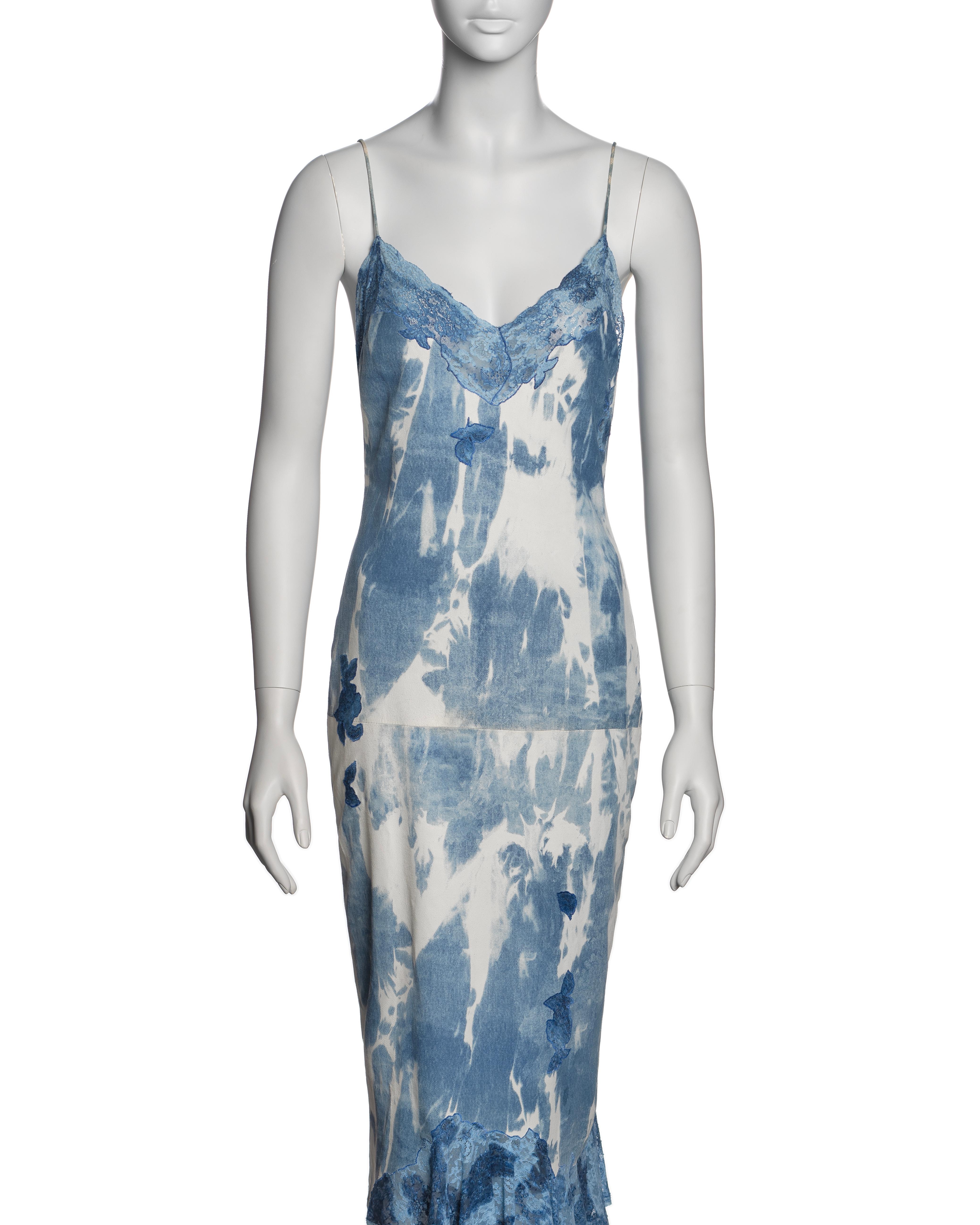 Christian Dior by John Galliano Tie-Dye Print Leather and Lace Dress, FW 2000 In Good Condition For Sale In London, GB