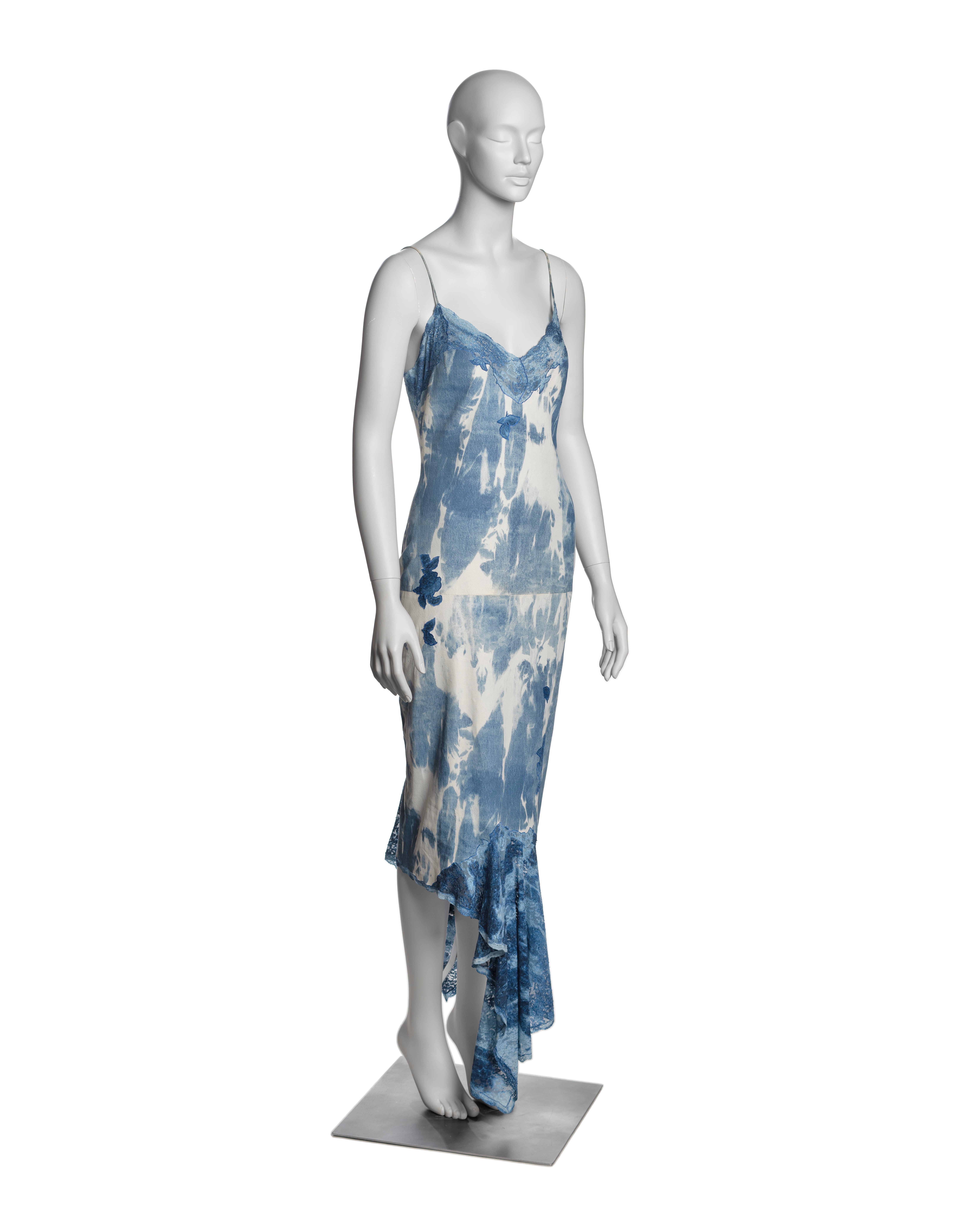 Women's Christian Dior by John Galliano Tie-Dye Print Leather and Lace Dress, FW 2000 For Sale