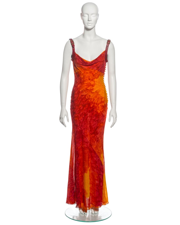 Christian Dior par John Galliano - Robe de soirée en soie et cuir tie-dye,  printemps-été 2001 En vente sur 1stDibs | dior robe de soiree