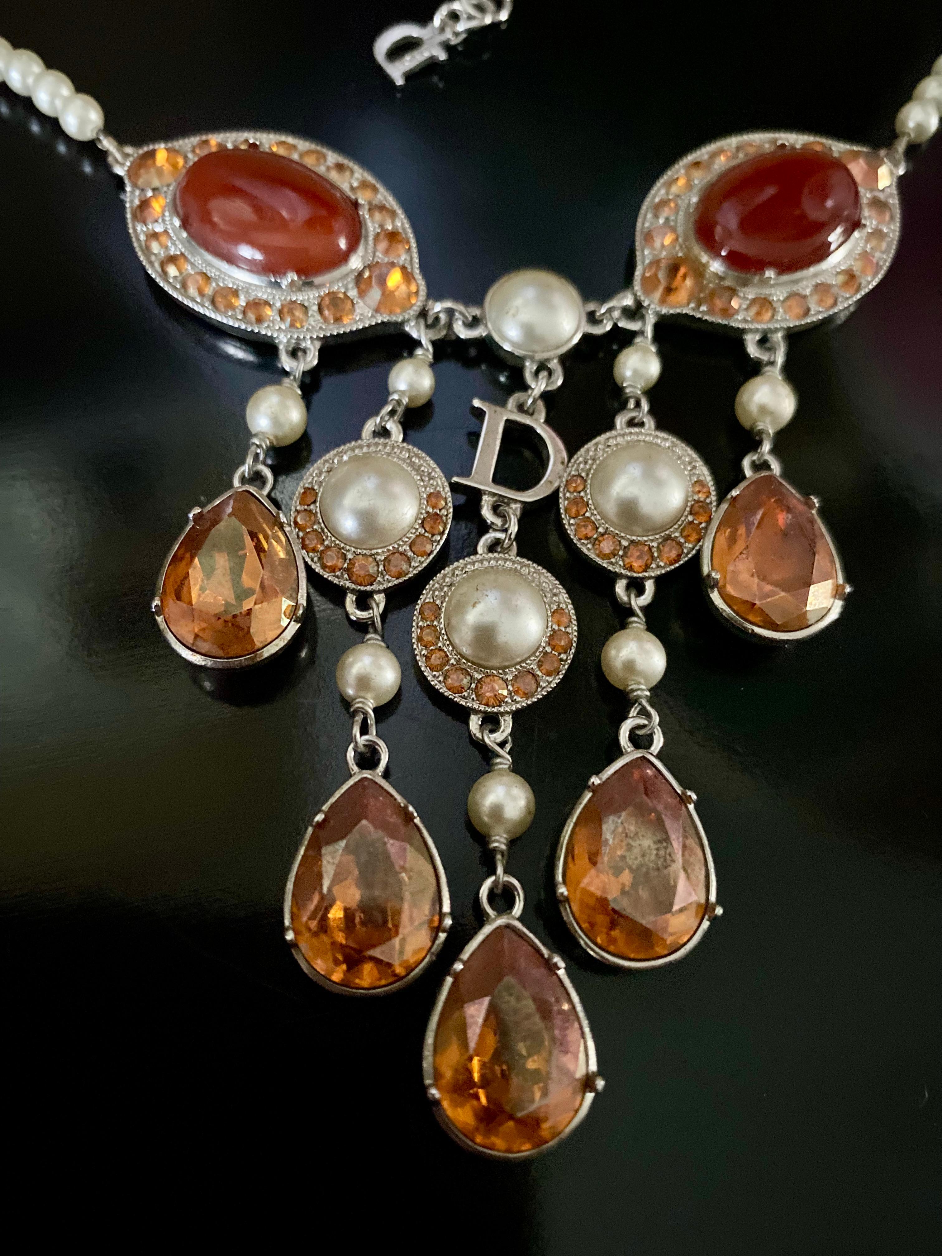 Christian Dior by John Galliano for Christian Dior Collana con strass topazio in vendita 5