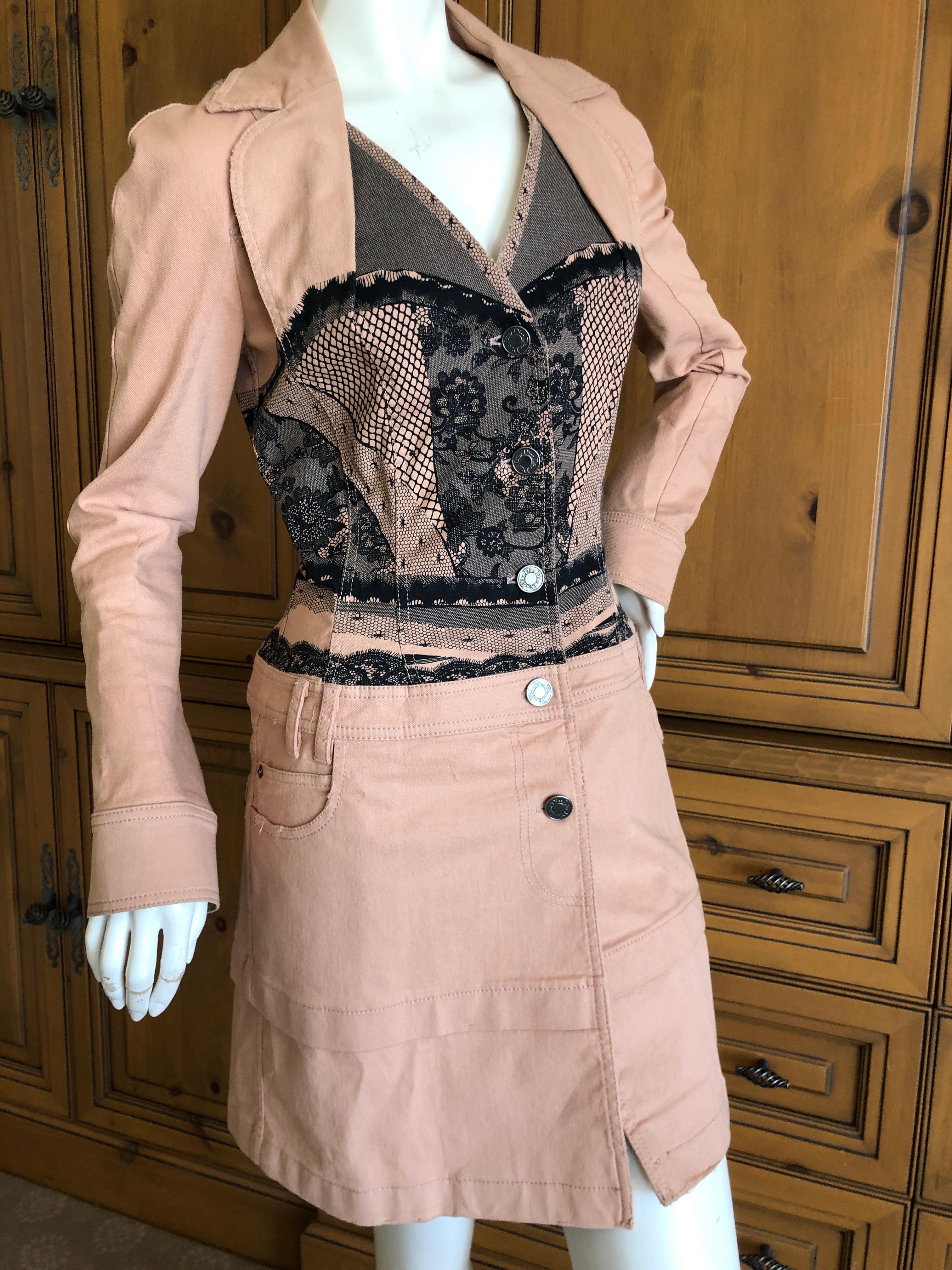 Christian Dior by John Galliano Tromp l'oeil Lace Accented Cotton Bar Coat In Excellent Condition For Sale In Cloverdale, CA