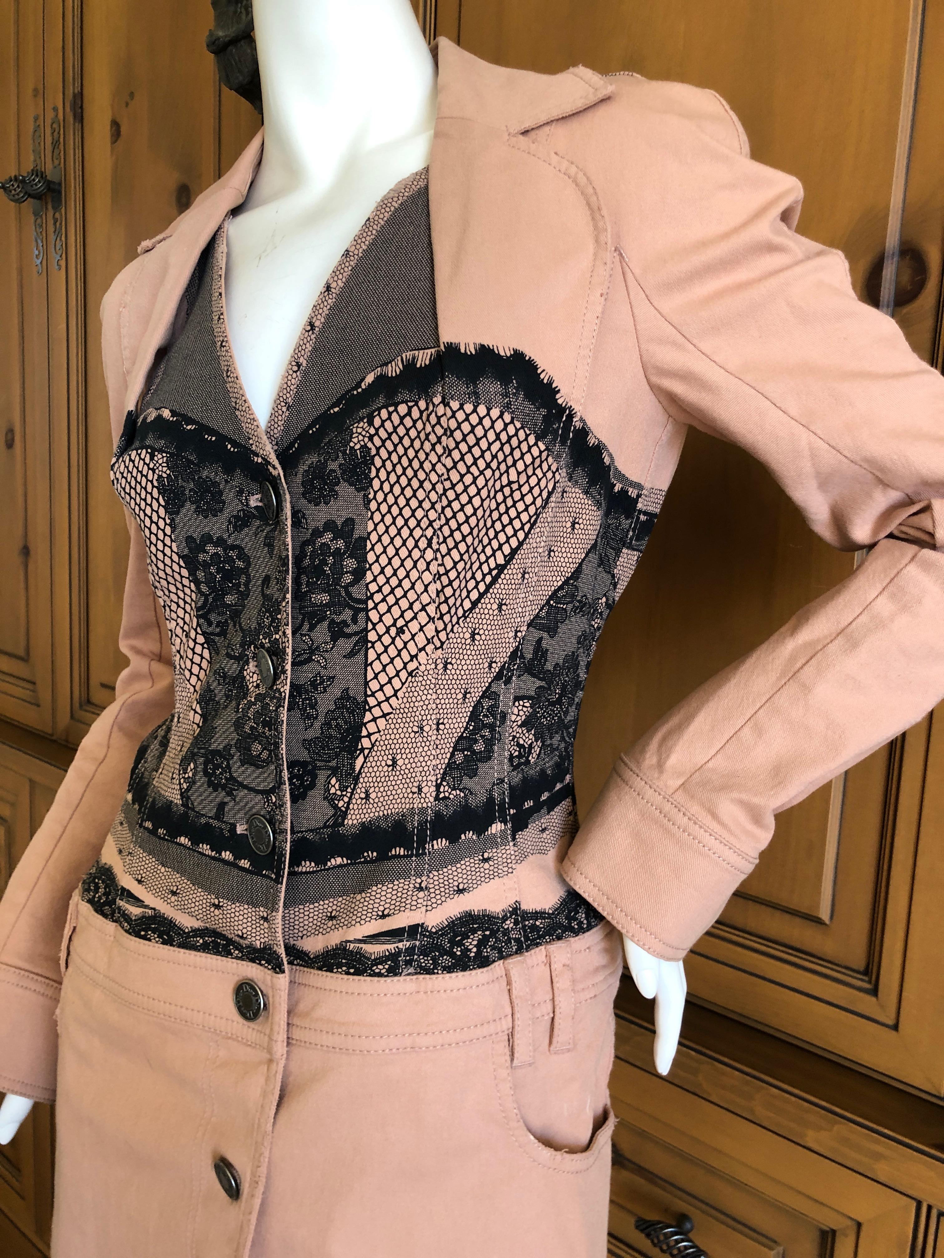 Christian Dior by John Galliano Tromp l'oeil Lace Accented Cotton Bar Coat For Sale 1